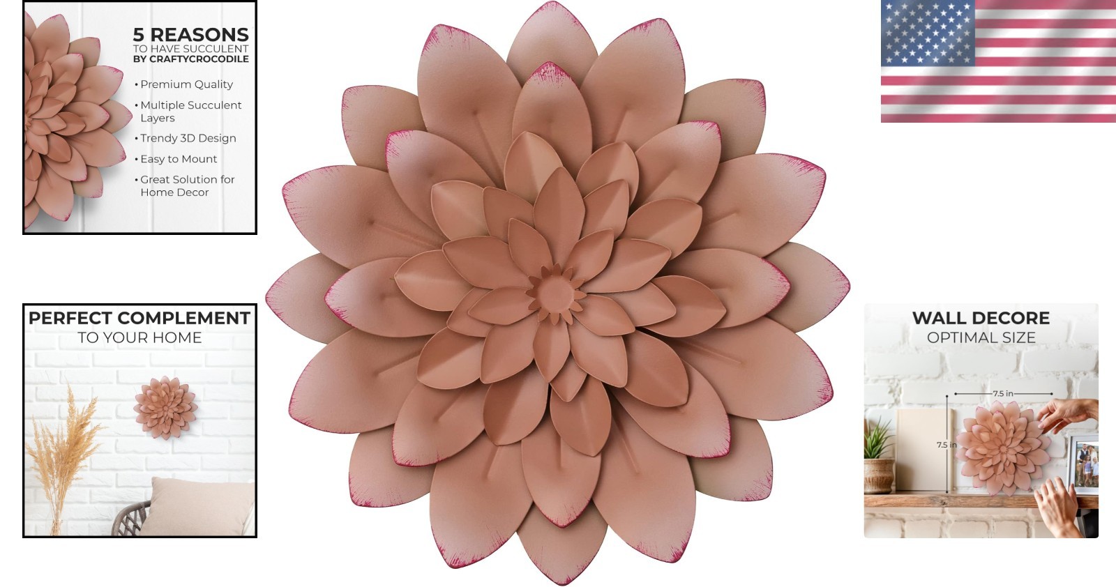 Hand-Painted Succulent Metal Flower Wall Decor – 3D Art for Indoor & Outdoor