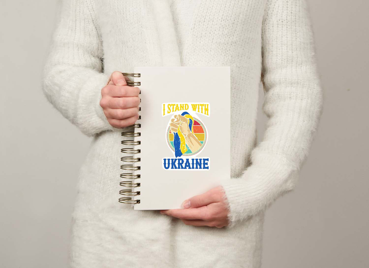 I Stand with Ukraine – Raised Fist Holding Ukrainian Flag Sticker