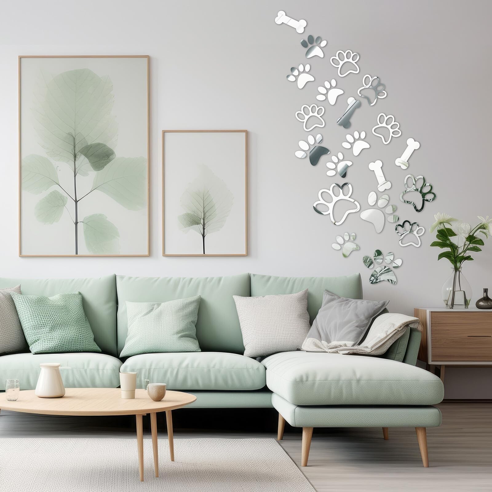 Tenare 42 Pcs Paw Mirror Decals Acrylic Mirror Wall Stickers 3 Sizes Removabl…