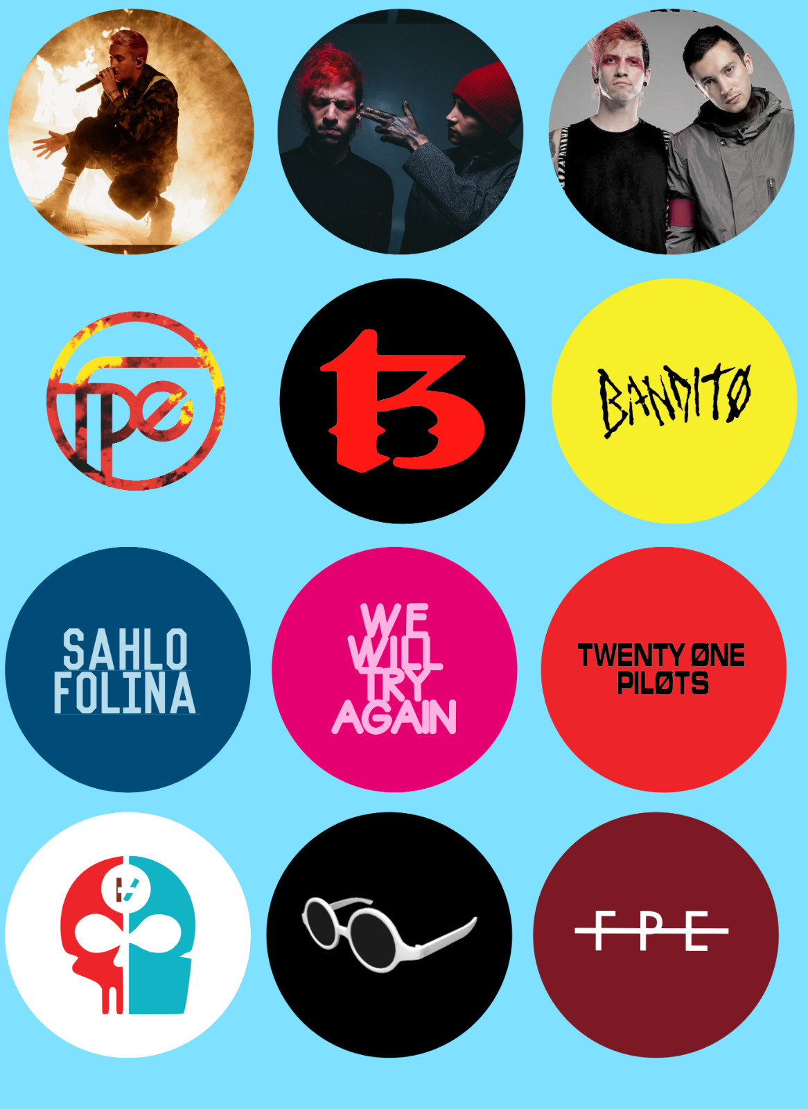 Twenty One Pilots sticker sets, Water Resistant, easy peel, 2-3", 12 Sets