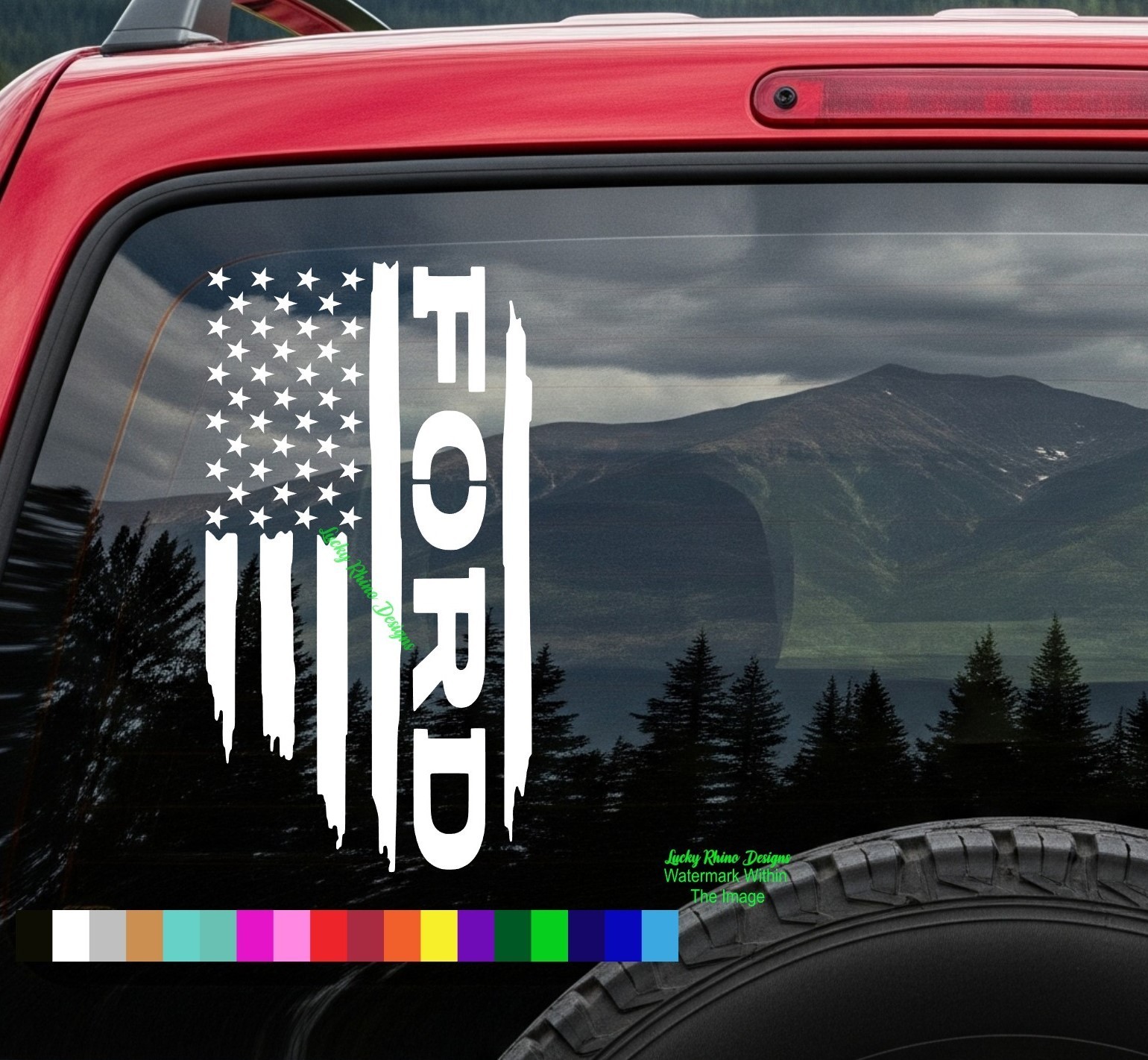 Distressed US American Flag FORD Decal Sticker Truck Car Window Vinyl Graphics