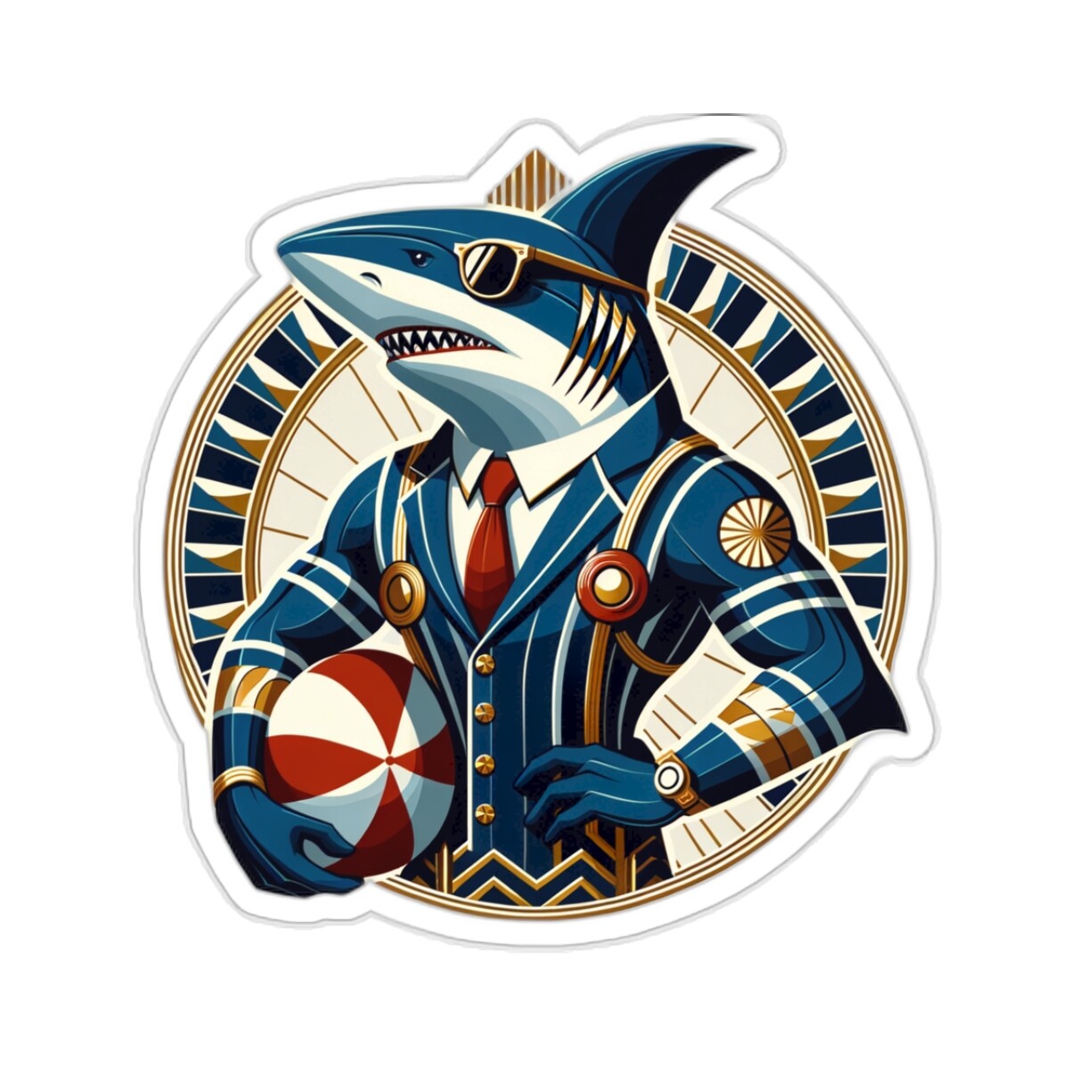 Sticker Art Deco Lifeguard Shark Design 2×2" 3×3" 4×4" 6×6" Retro Nautical Ocean