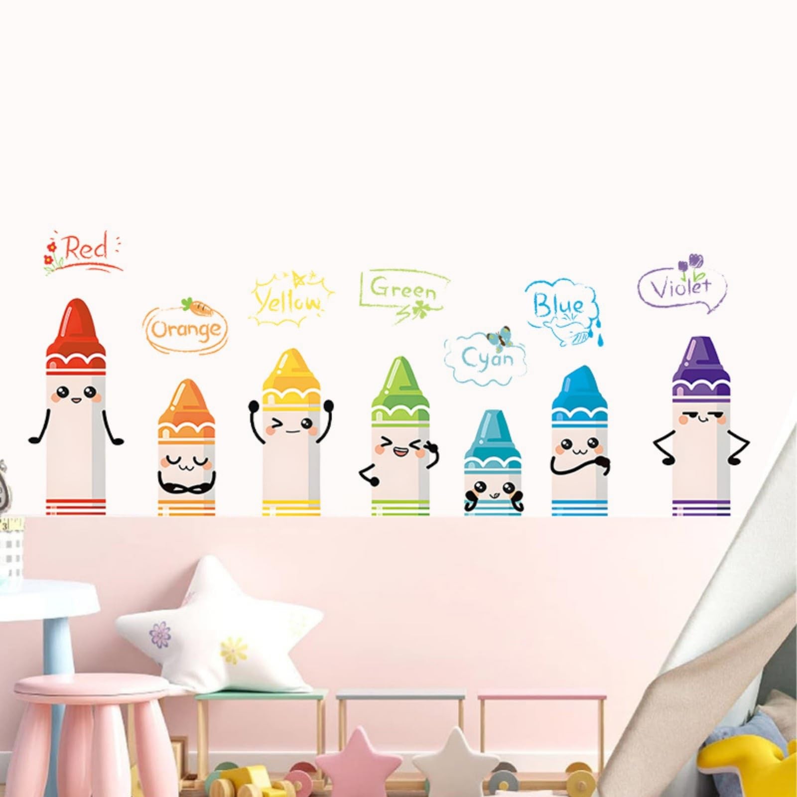 Cartoon Cute Colorful Crayon Self Adhesive Wall Decal Children's Rooms Kinder…