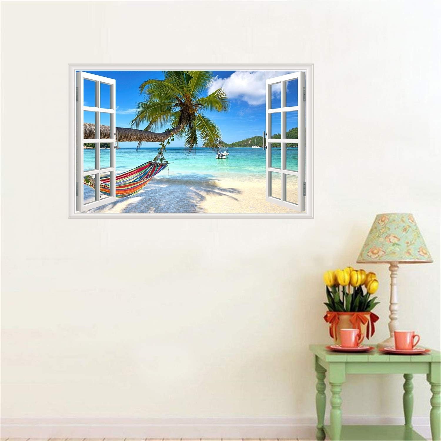 Beach Seascape Fake Window Decal for Living Room