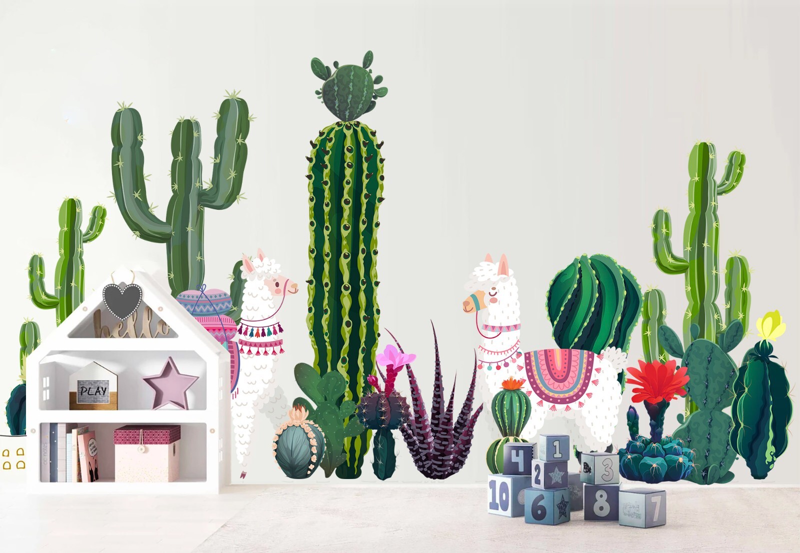Alpaca Cactus Succulent Plants Wall Fabric Nursery Decal Set Sticker Room Gift
