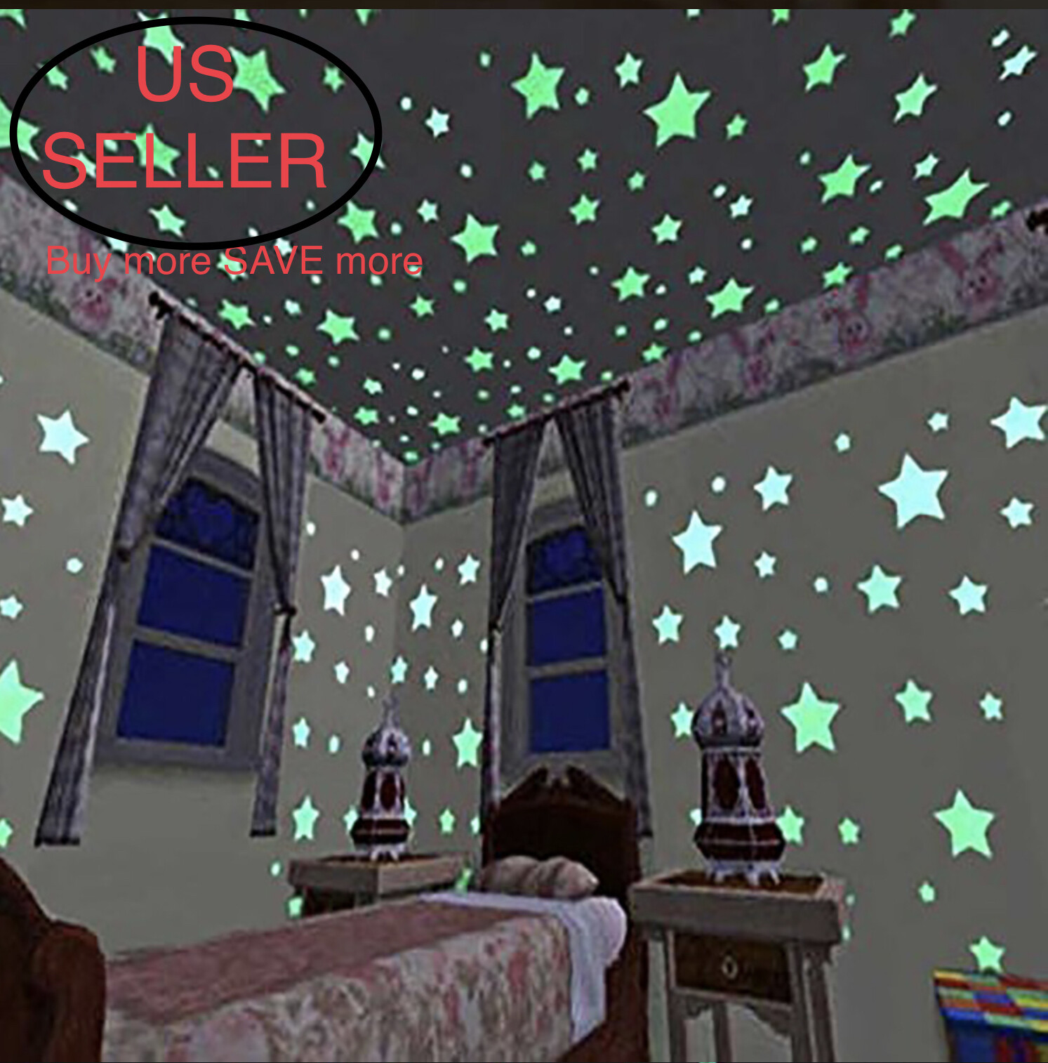 200pcs Glow In The Dark Stars Plastic Stickers Decor Kids Bedroom FREE 🌙 MOON