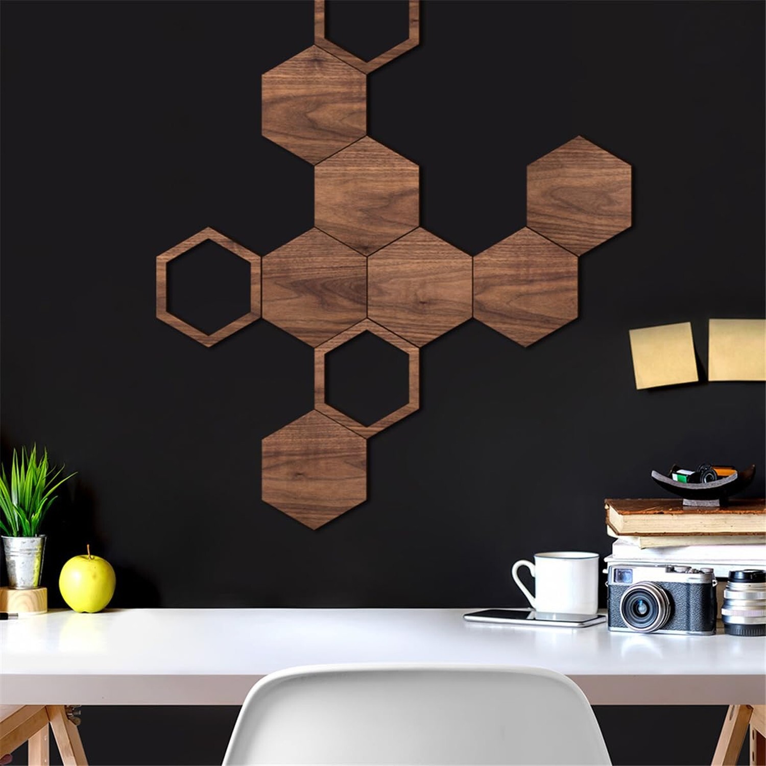 Wooden Hexagon Wall Stickers, 10 PCS Removable Hexagonal Wall Stickers DIY Ar…