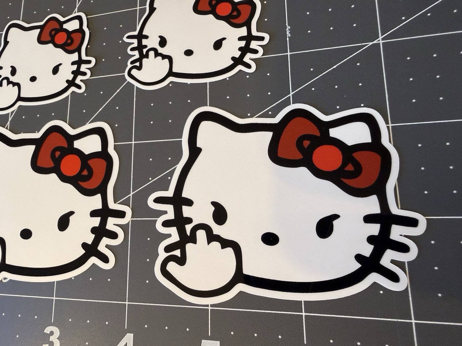 Hello Kitty Stickers Middle Finger 4 sticker/decal lot. 3”+ 2”