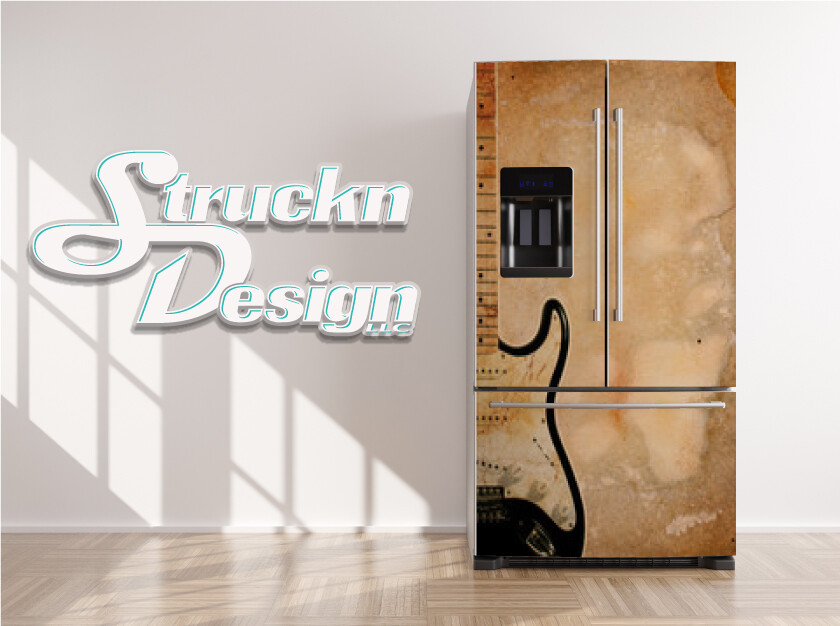 Vintage Guitar Beige Brown Side Fridge Freezer Wrap Side Door Vinyl Decal