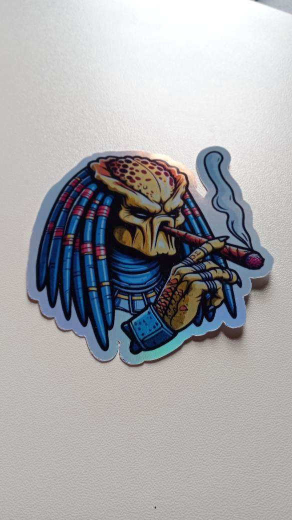 Predator Smoking A Blunt Waterproof Holographic 3 Inch Vinyl Sticker