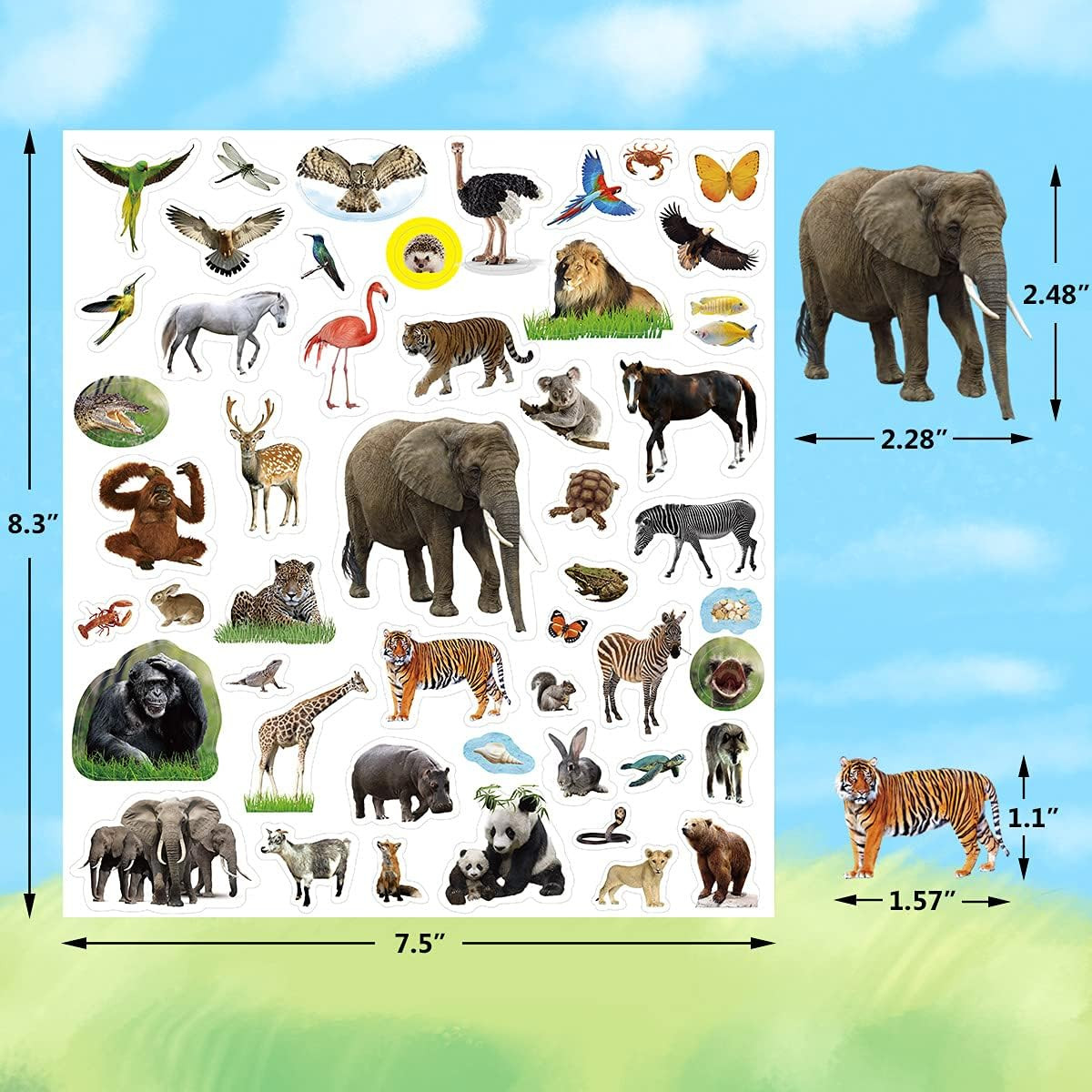 Jungle Animal Stickers for Kids, 8 Sheets, 400 Pcs Safari Themed Decals