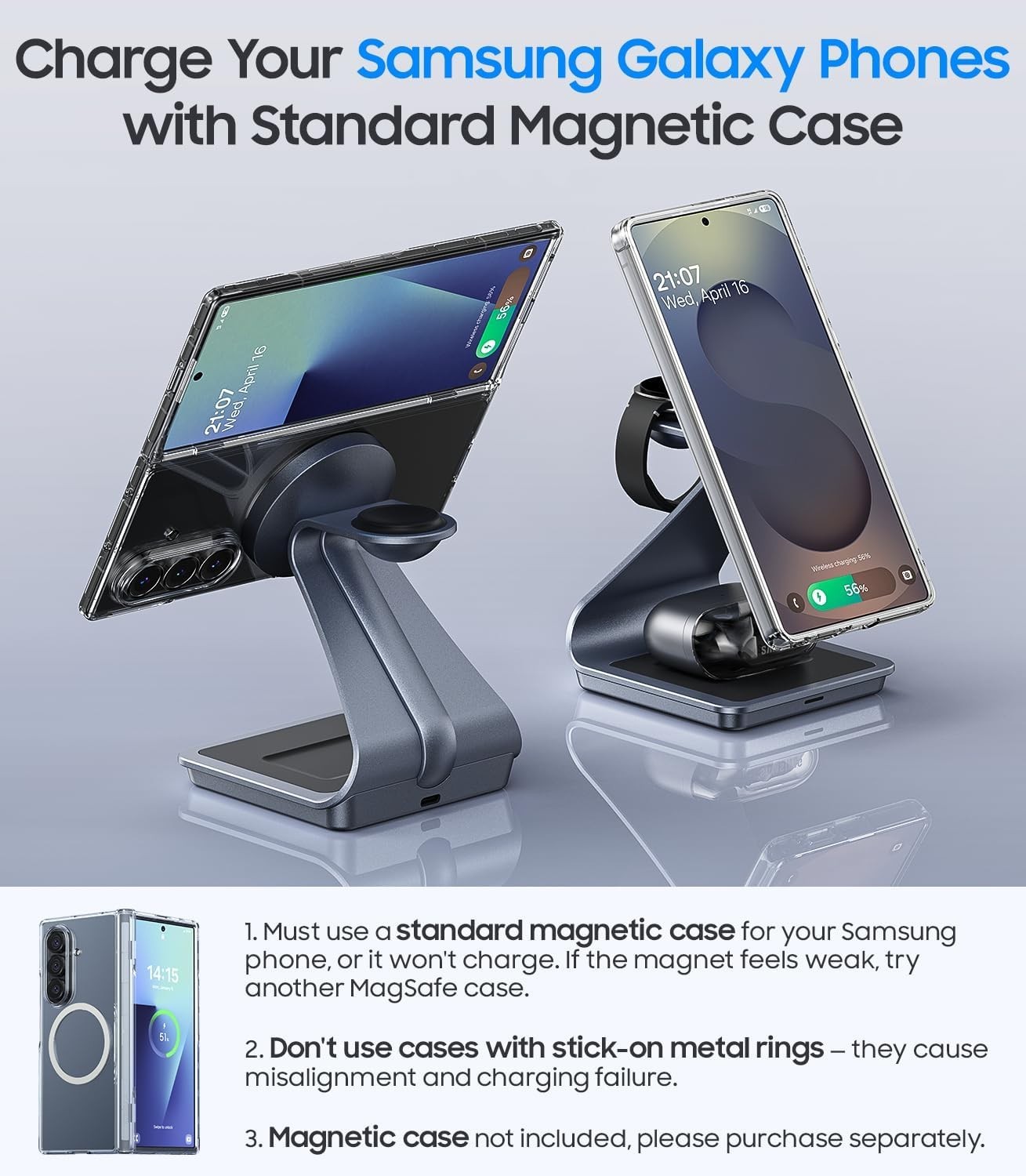 Magnetic Wireless Charger for Samsung, 3 in 1 MagSafe Charging Station Alumin…