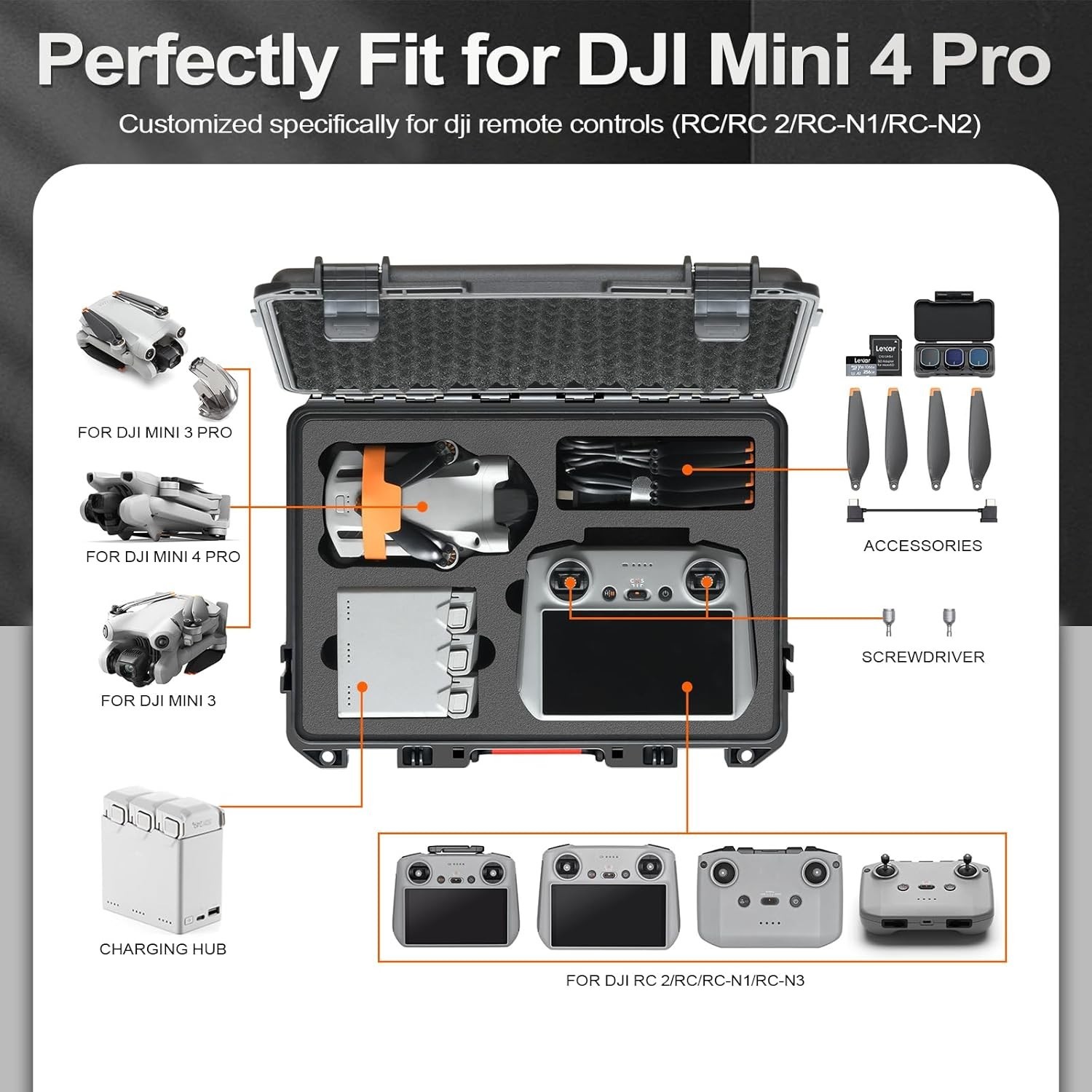 Hard Case for DJI Mini 4 Pro: Waterproof Hard Shell with Foam for DJI Drone Mini