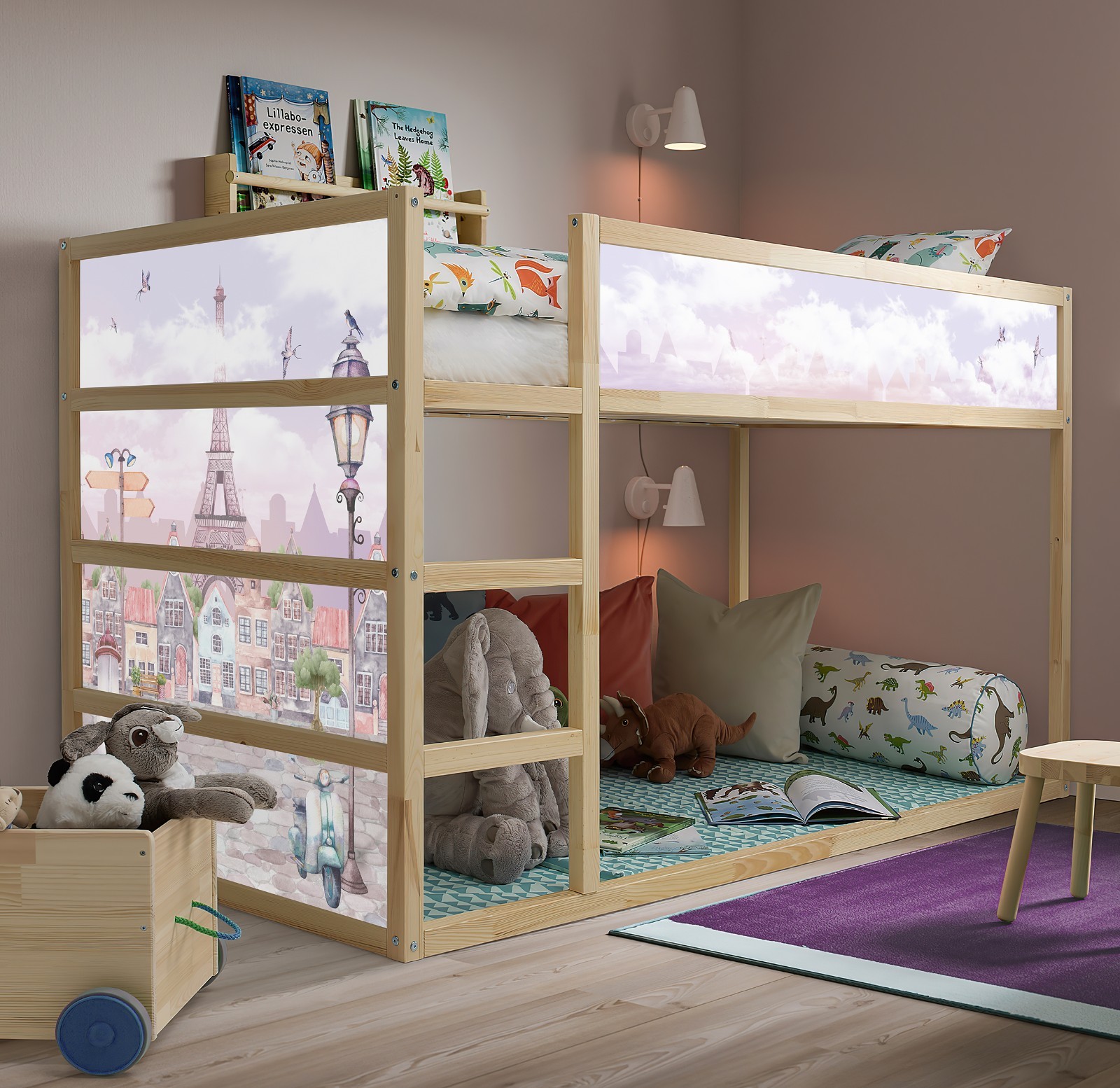 Whimsical Llama IKEA KURA Bed Decals, Pastel Vinyl Stickers, Peel and Stick