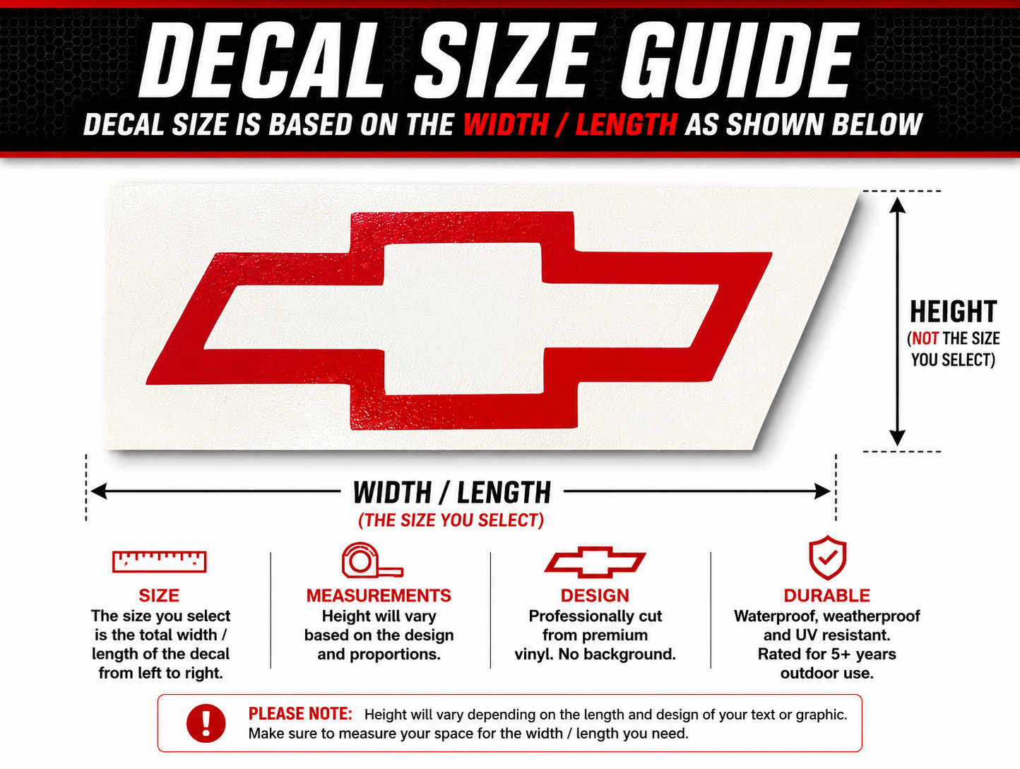 Chevy Bowtie Decal Die Cut Chevrolet Bow Tie Sticker 1", 2", 3", 4", 5", 6", 7"+