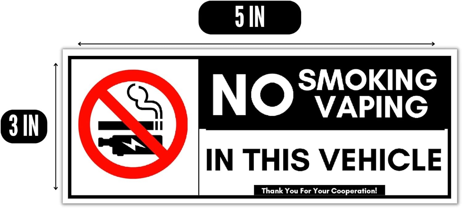 No Smoking for Vehicles Vinyl Sticker 10 Pack Set 2×5, White, Black, Red