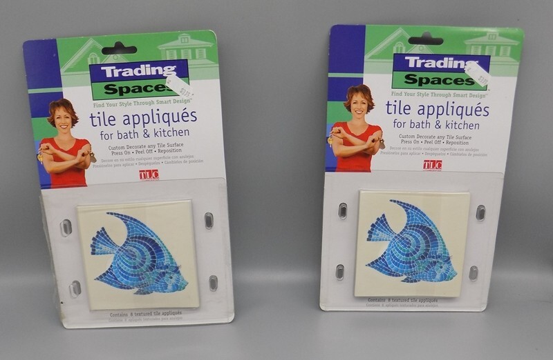 2 Trading Spaces Fish Blue Mosaic Tile Tile Appliques 16 Appliques Total New
