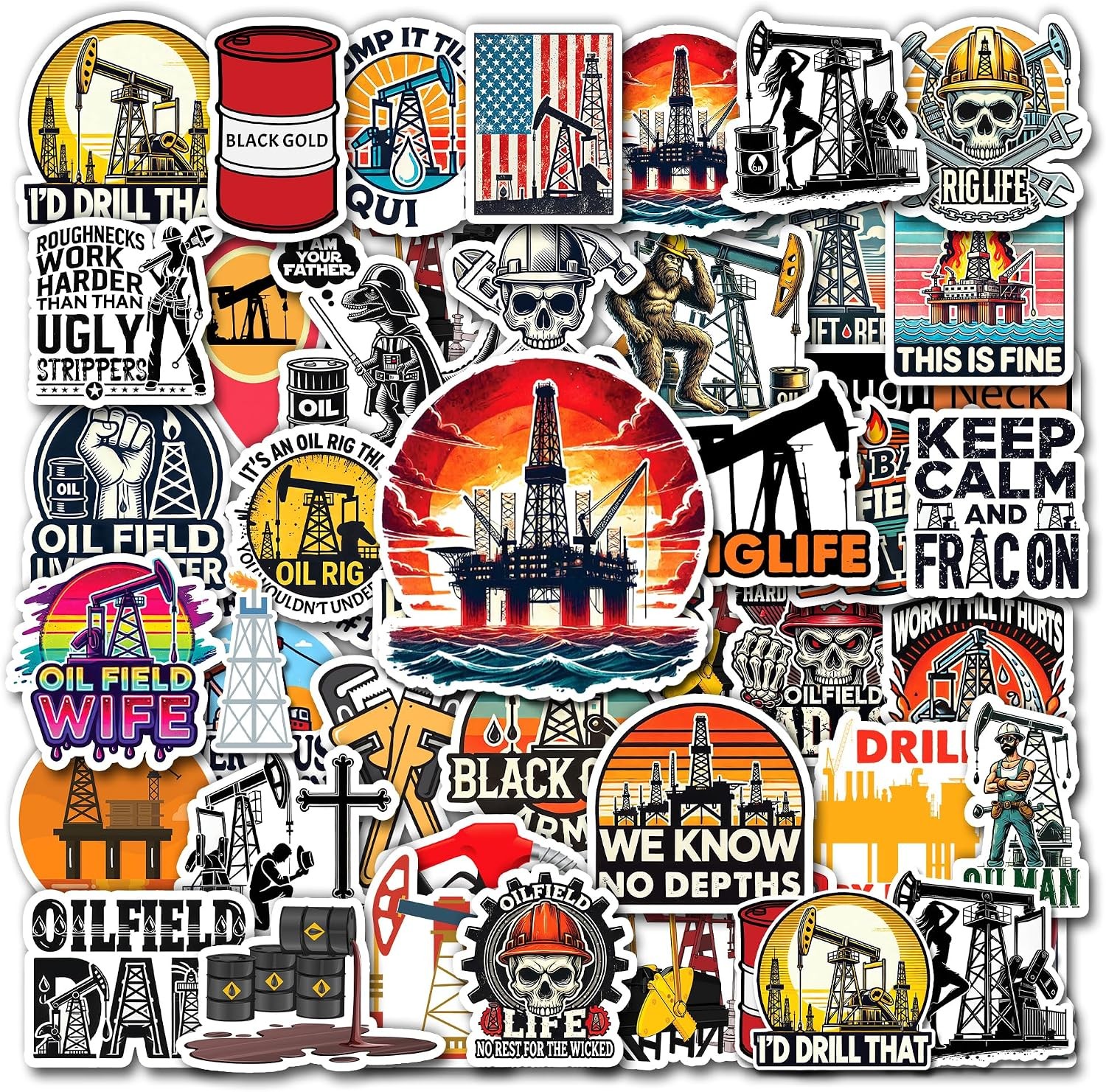 50 Pcs Oilfield Vinyl Sticker Waterproof Hard Hat Decals Oil Rig Stickers Water