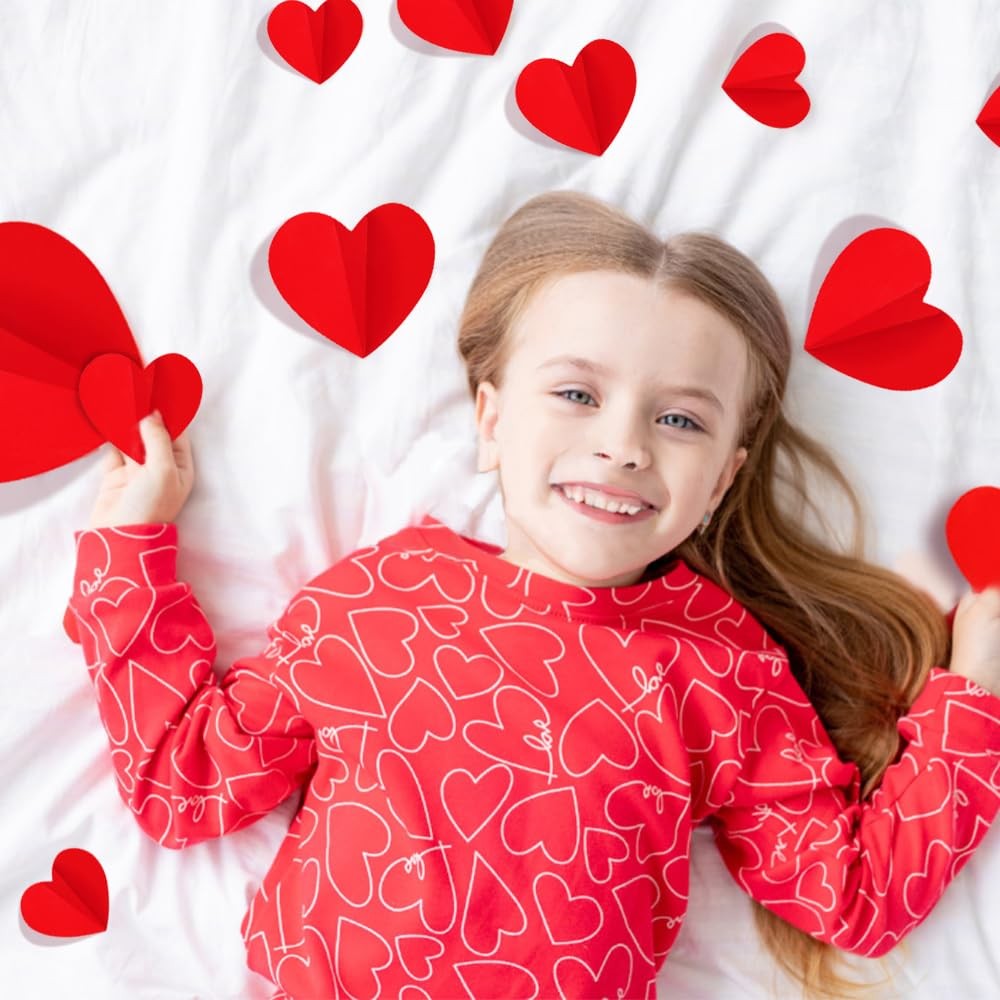 100 PCS 3D Heart Valentines Day Wall Stickers,Waterproof Removable Heart Wall…