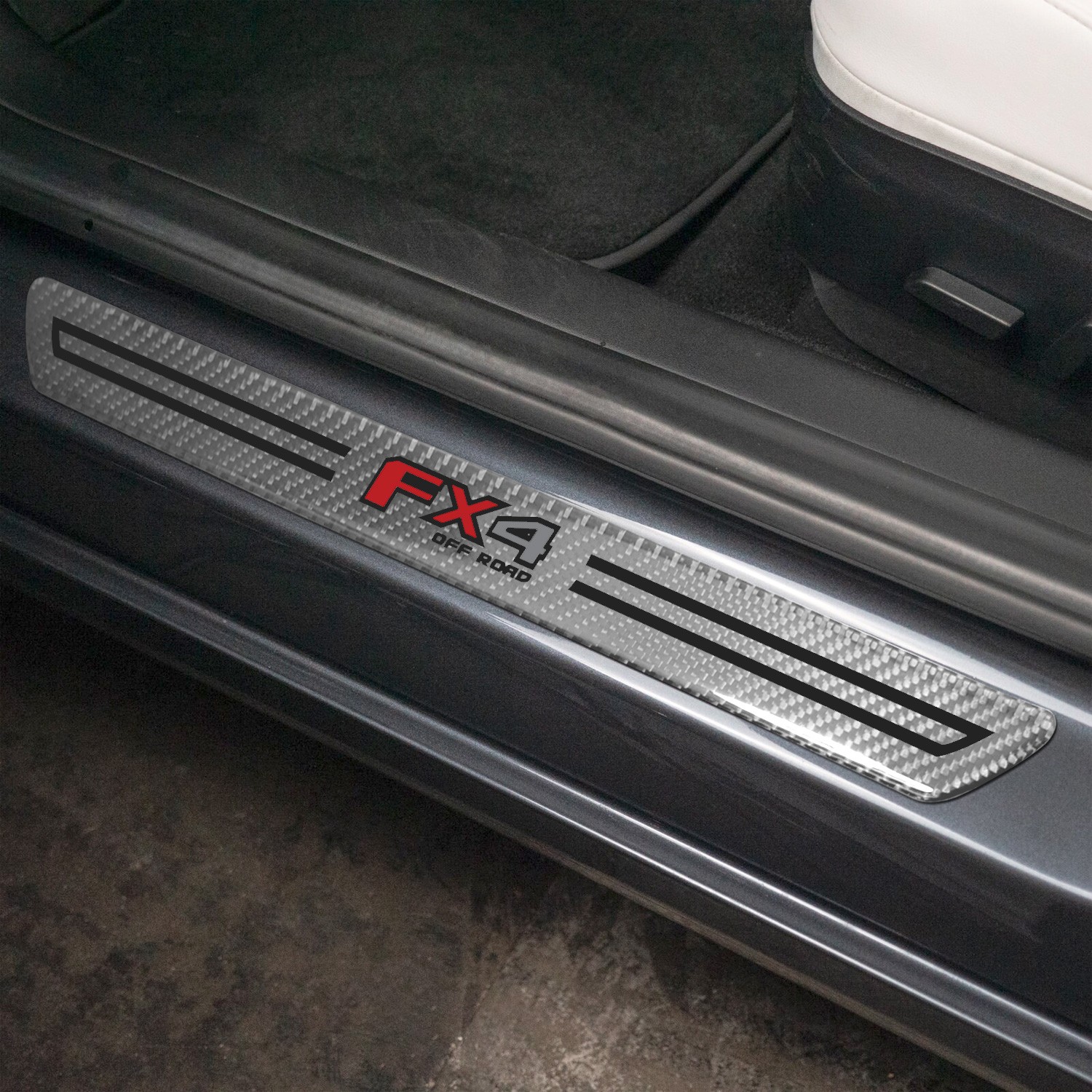 Ford F-150 FX4 Off Road Silver Carbon Fiber Universal Door Sill Kick Plates
