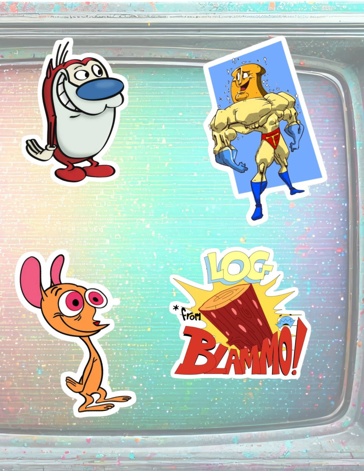 Ren And Stimpy Retro Cartoon 4pc Sticker Pack