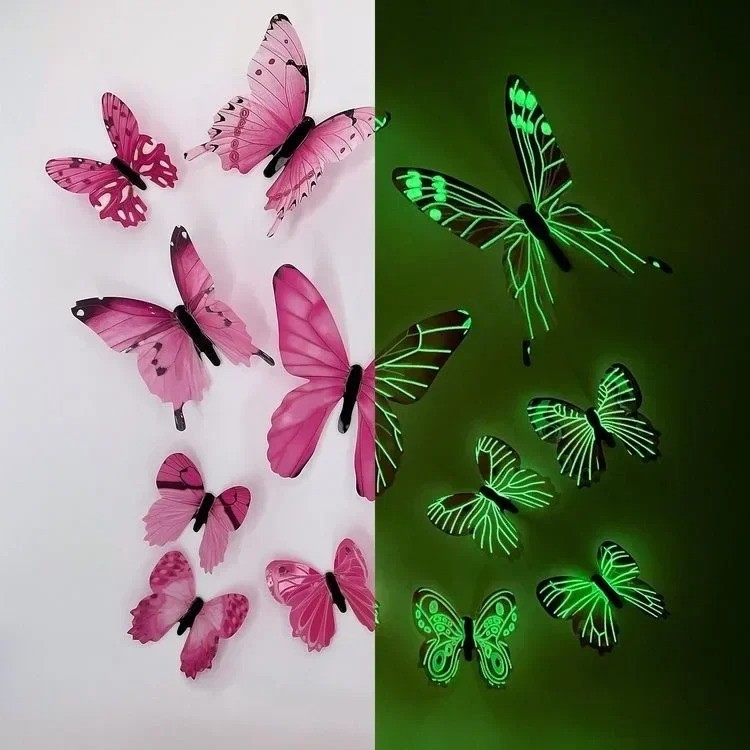 12Pcs Fashion 3D Luminous Butterfly Wall Sticker Glow In Dark DIY Art Decor