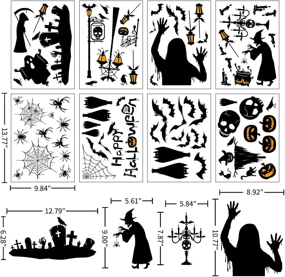78 pcs Halloween Decorations Window Clings Bat Stickers Wall Decals Goth Decor