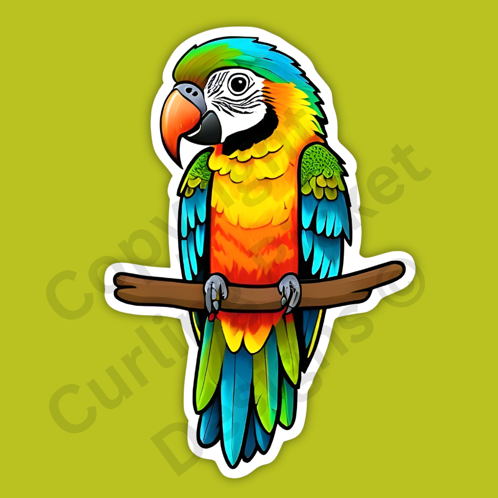 Colorful Macaw Parrot Bird Amazon Perch Cute Tropical 3" Vinyl Sticker