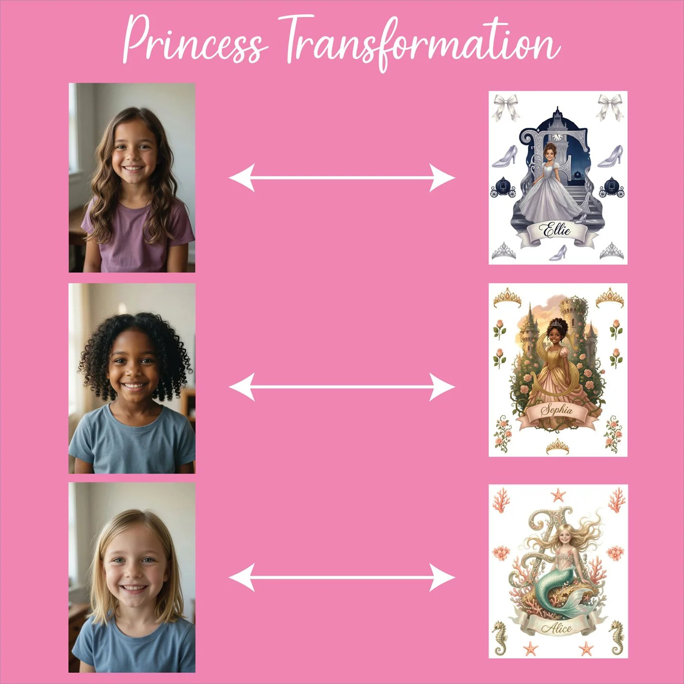 Personalized Princess Wall Decal Set Custom Girl Photo Name 10 Pc Sunset Oasis