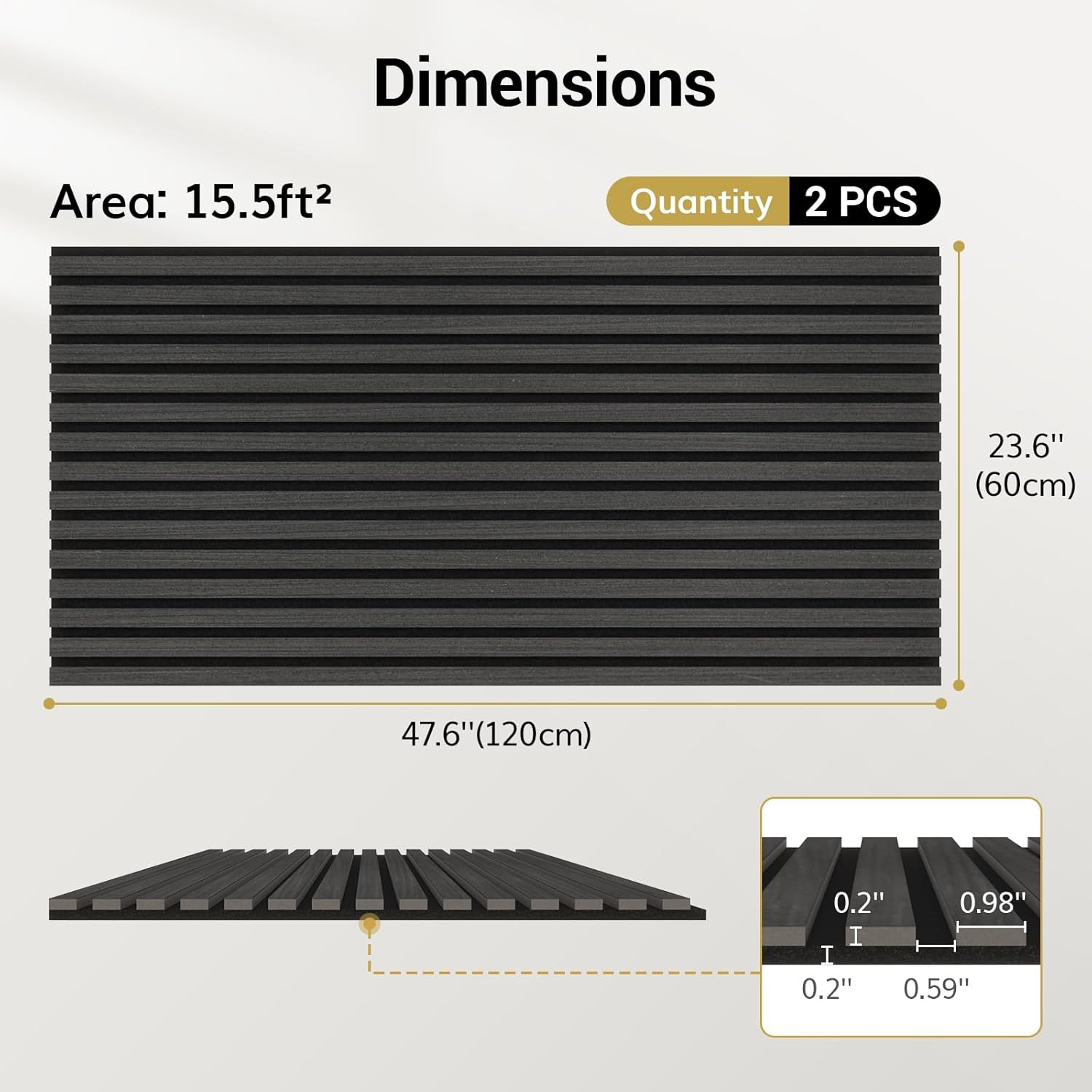 Wood Wall Panels for Interior Wall Decor, 2 Pack 47.2"X23.6"(15.5Ft²) Wood Slat