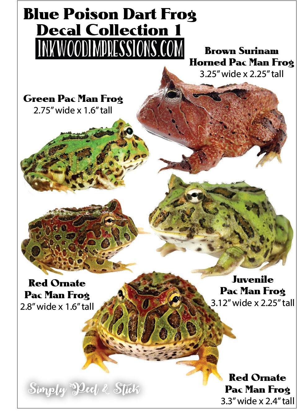 Set of 5 Pac Man Frog Vinyl Decals – Indoor/Outdoor Peel and Stick