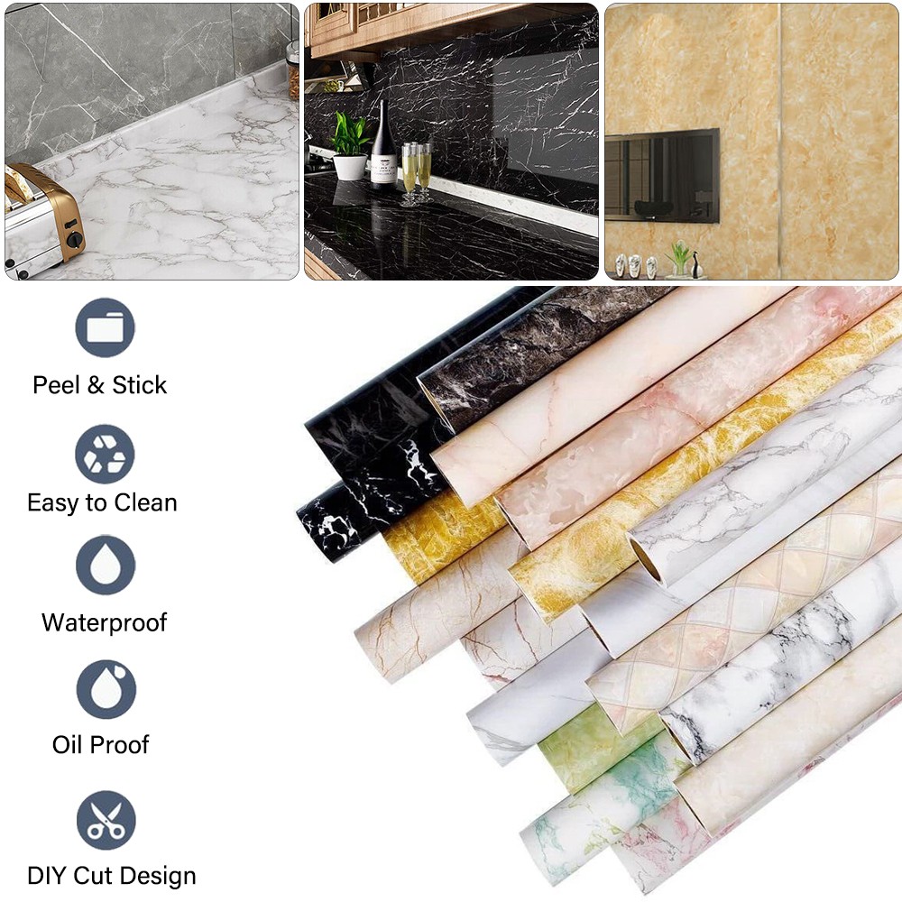 24"*39"/118"/197" Marble Contact Vinyl Paper Self Adhesive Peel Stick Wallpaper