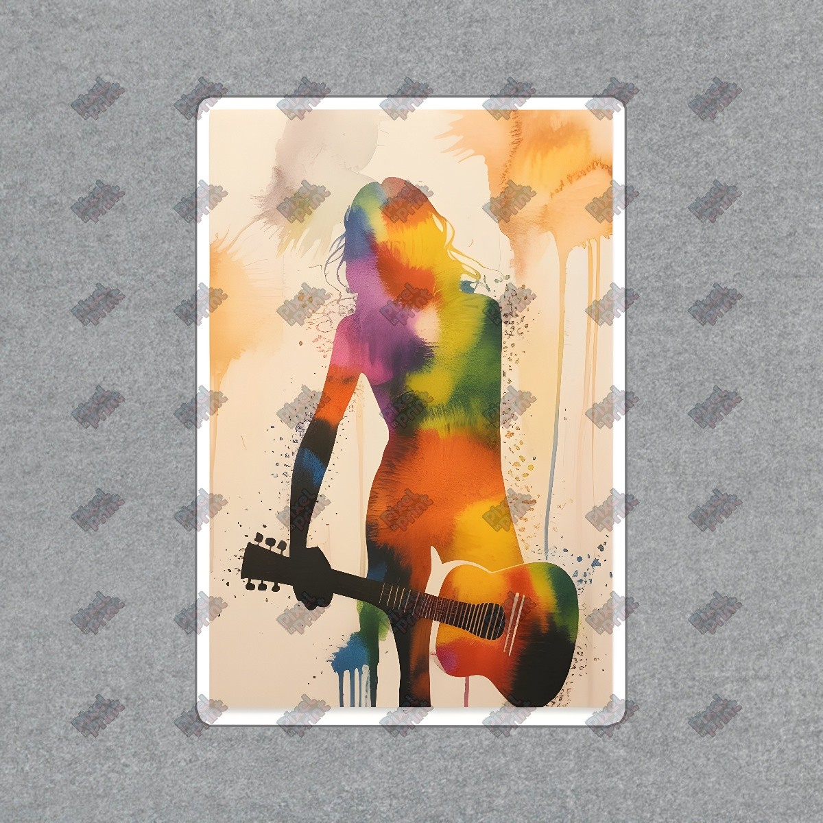 Vibrant Abstract Guitar Woman Art Print Colorful Silhouette Decor #19120