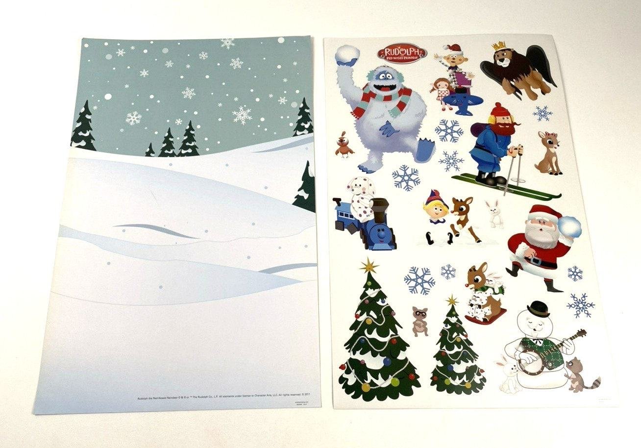 Rudolph the Red Nosed Reindeer Lrg 23 Sticker Scene 17”x 11” Set Of 12 NEW