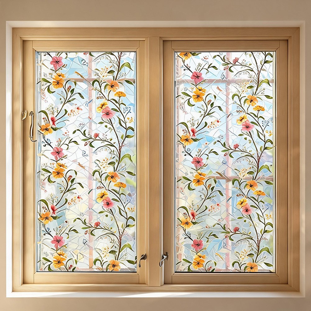 Green Leaf Themed Window Film PVC Material 45cm Size for Residential Use