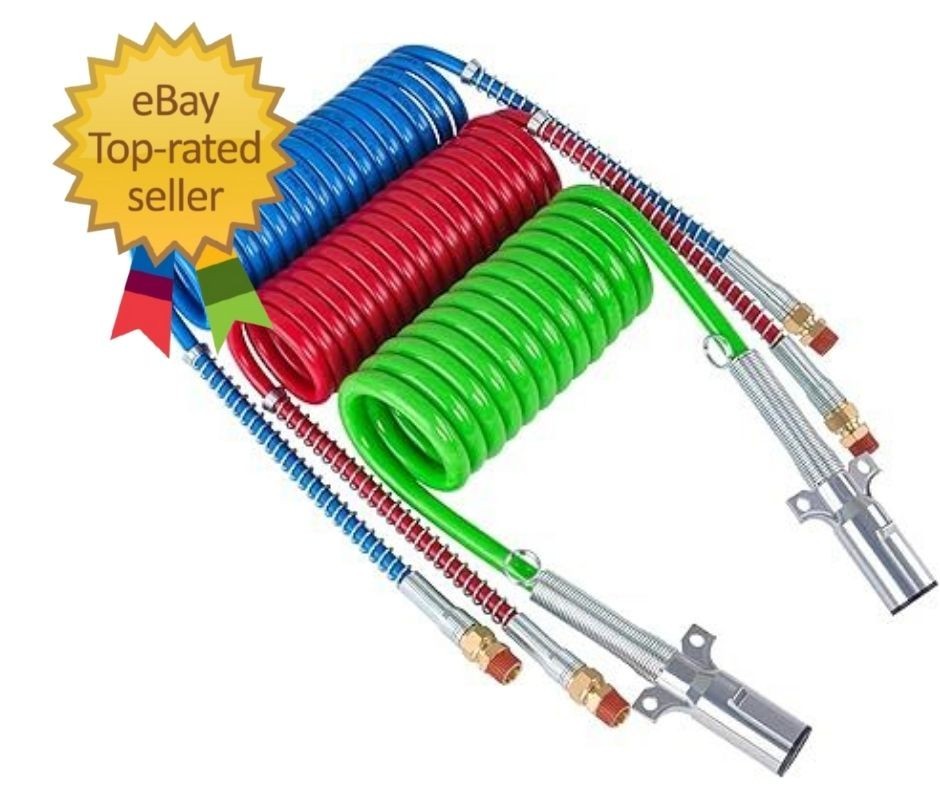 15 Ft Coiled Air Brake Hoses & ABS Electrical Power Wire Assembly Kit 3 in 1 Sem