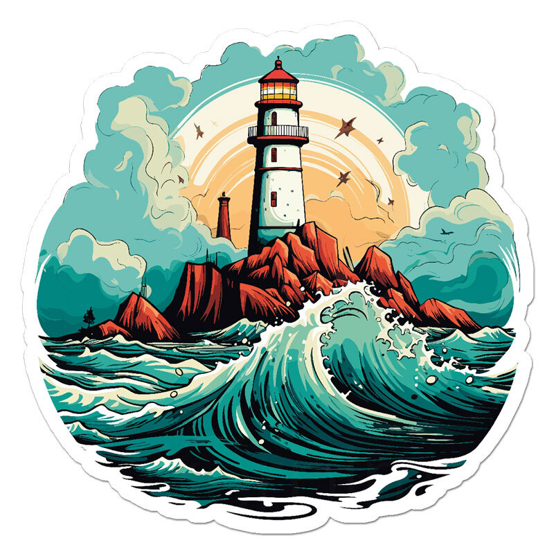 Lighthouse Waves Surf, Vinyl Decal Sticker, Indoor Outdoor, 3 Sizes, #11548