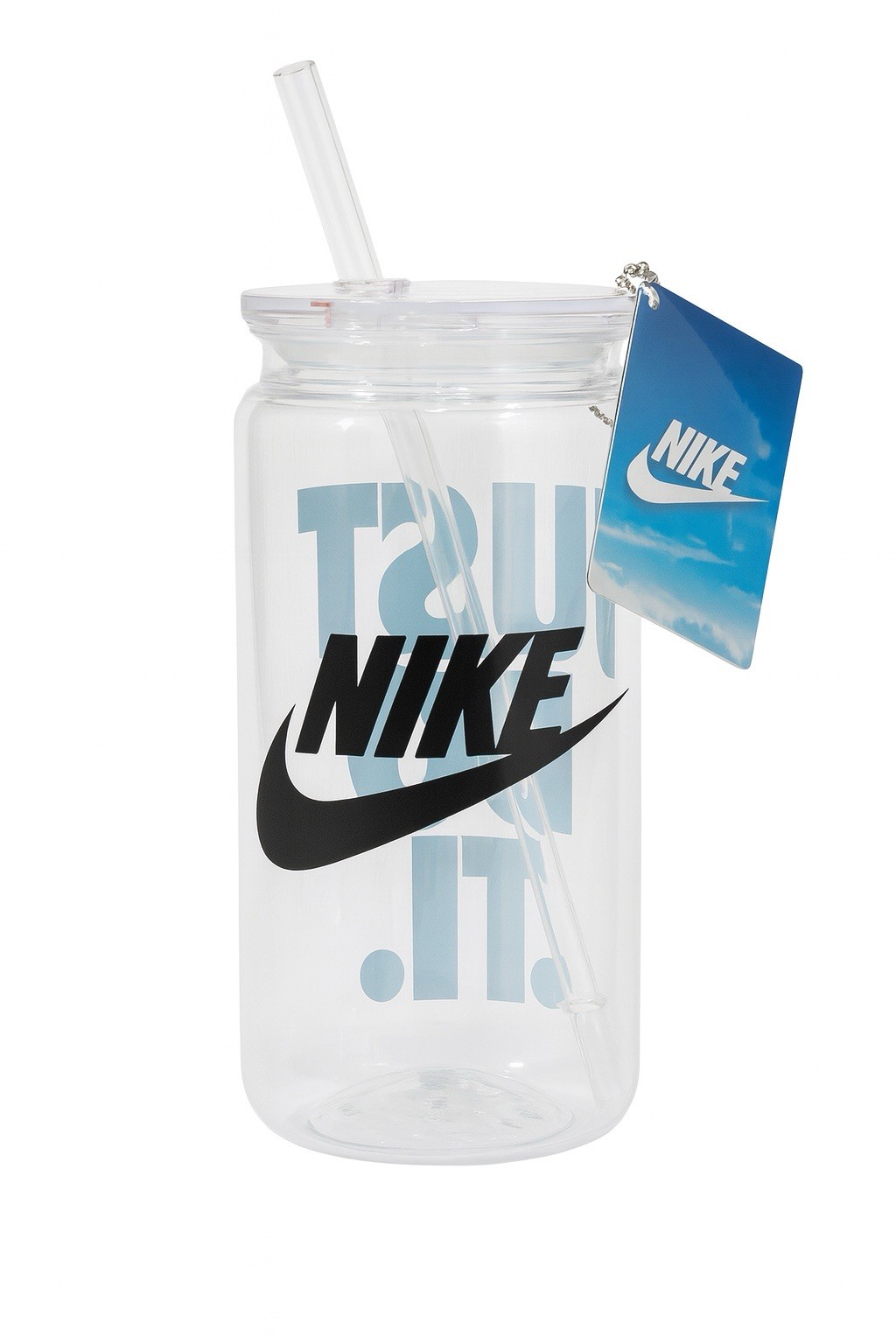 Custom 19oz Clear Cup w/ Sporty Black & Blue Vinyl Decals + Acrylic Keychain