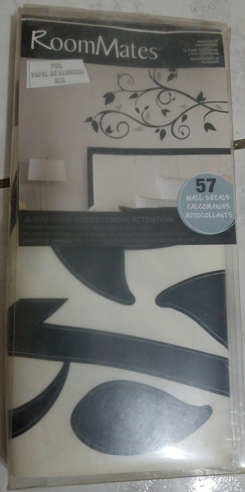 Room Mates Wall Decal Decoration in Vine & Leaves Design Black & Gray Accent