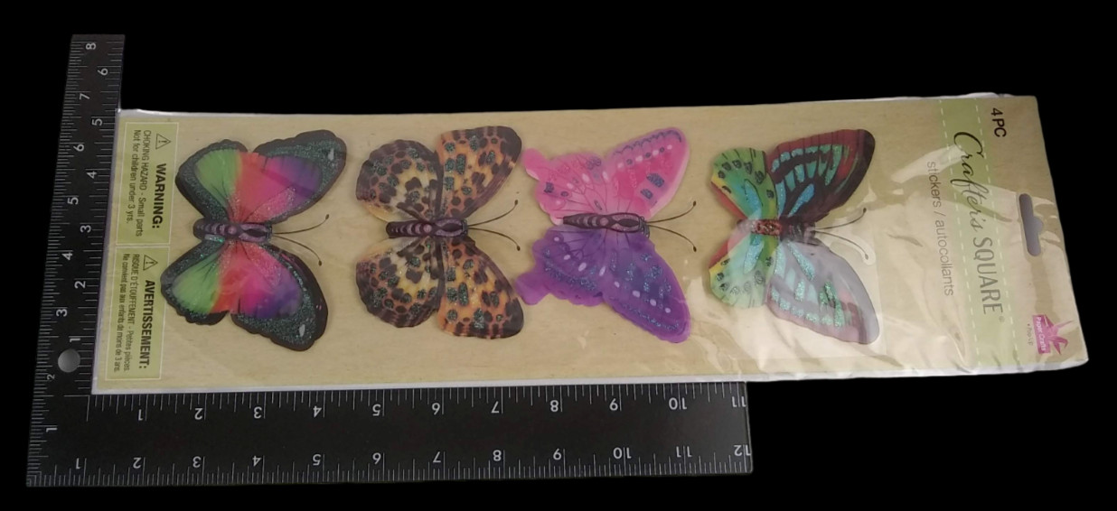 Butterflies Pop-Up Stickers Crafter's Square 4 pc Colorful 3D Butterfly Glitter