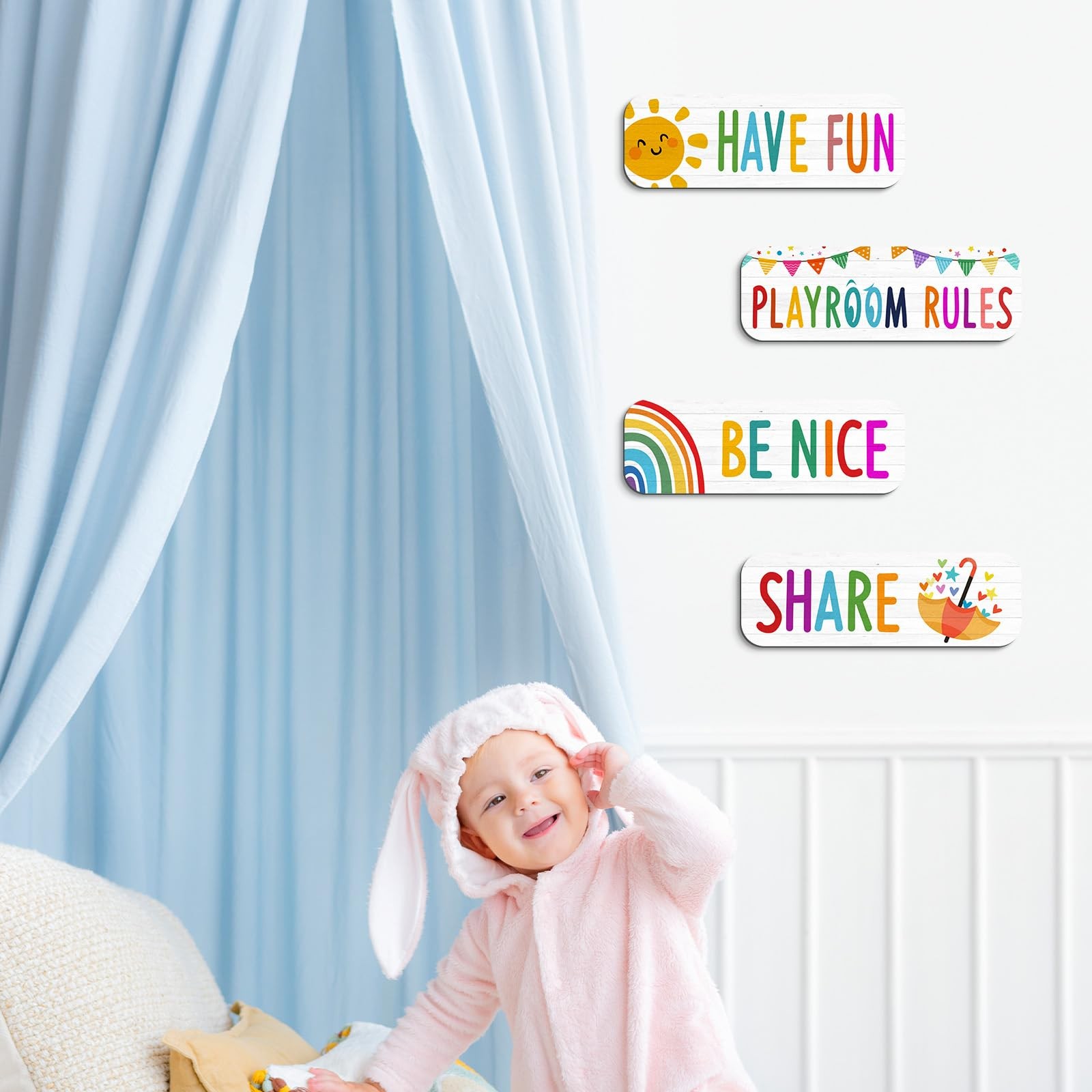 4 Pcs Playroom Sign Kids Playroom Wall Decor Playroom Rules Quotes Sign Be Ni…
