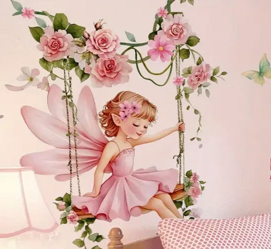 Pink Garden Fairy Decal Flowers Wall NEW Girl Vinyl Sticker Butterflies #59