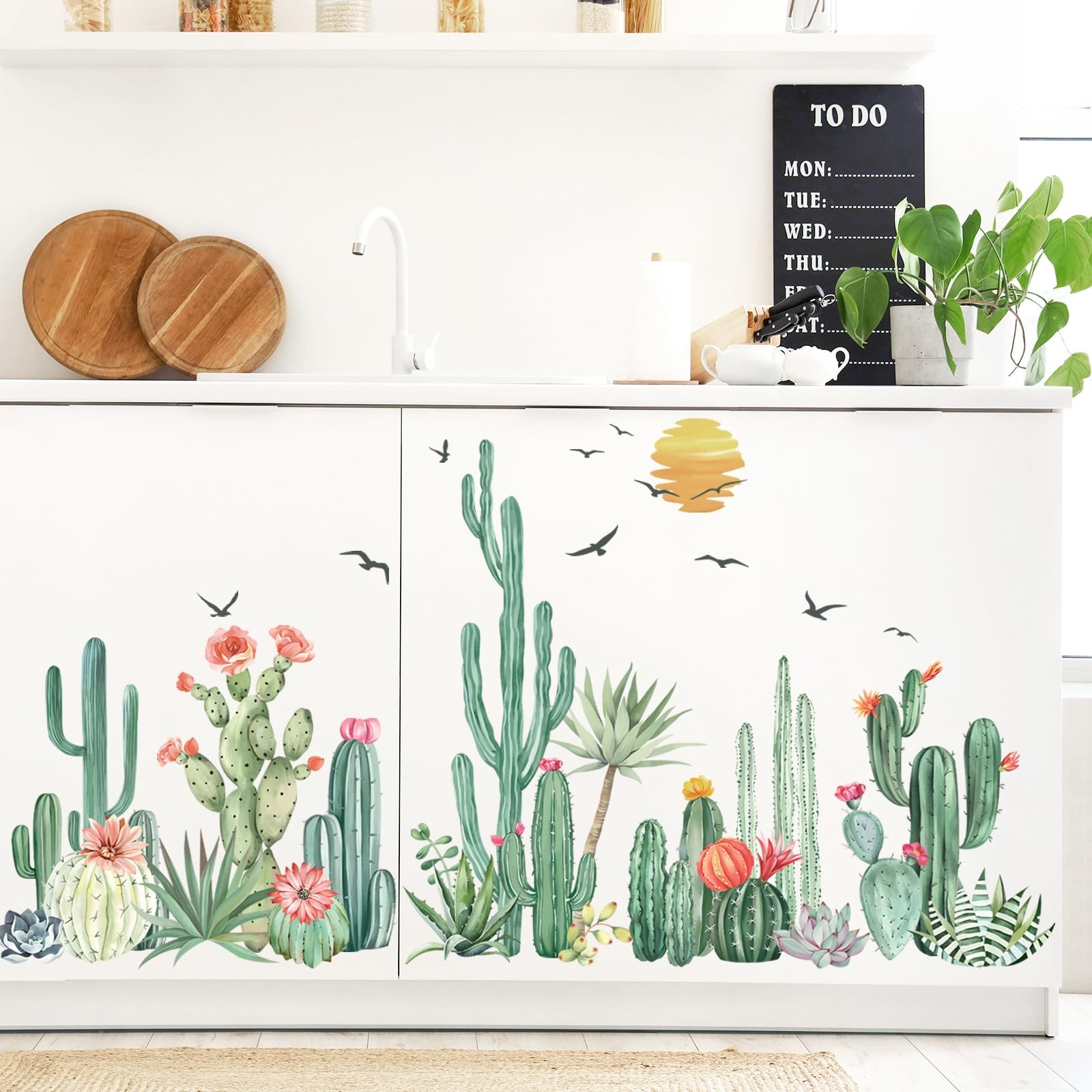 Green Cacti Palm Trees Wall Stickers Tropical Plants Wall Decals Removable an…