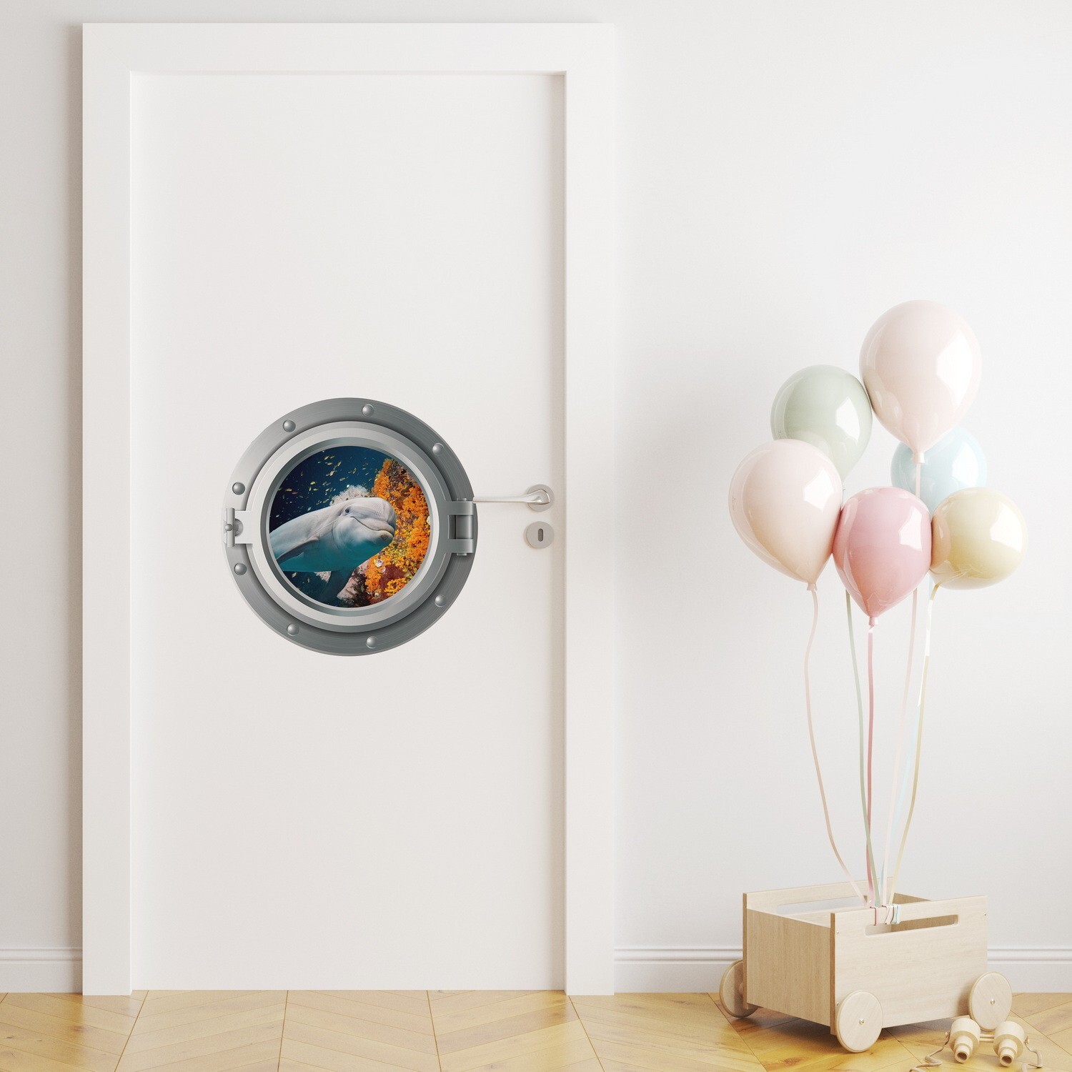 PortScape Sea Dolphin Ocean Porthole 3D Window Wall Decal Peel & Stick Sticker