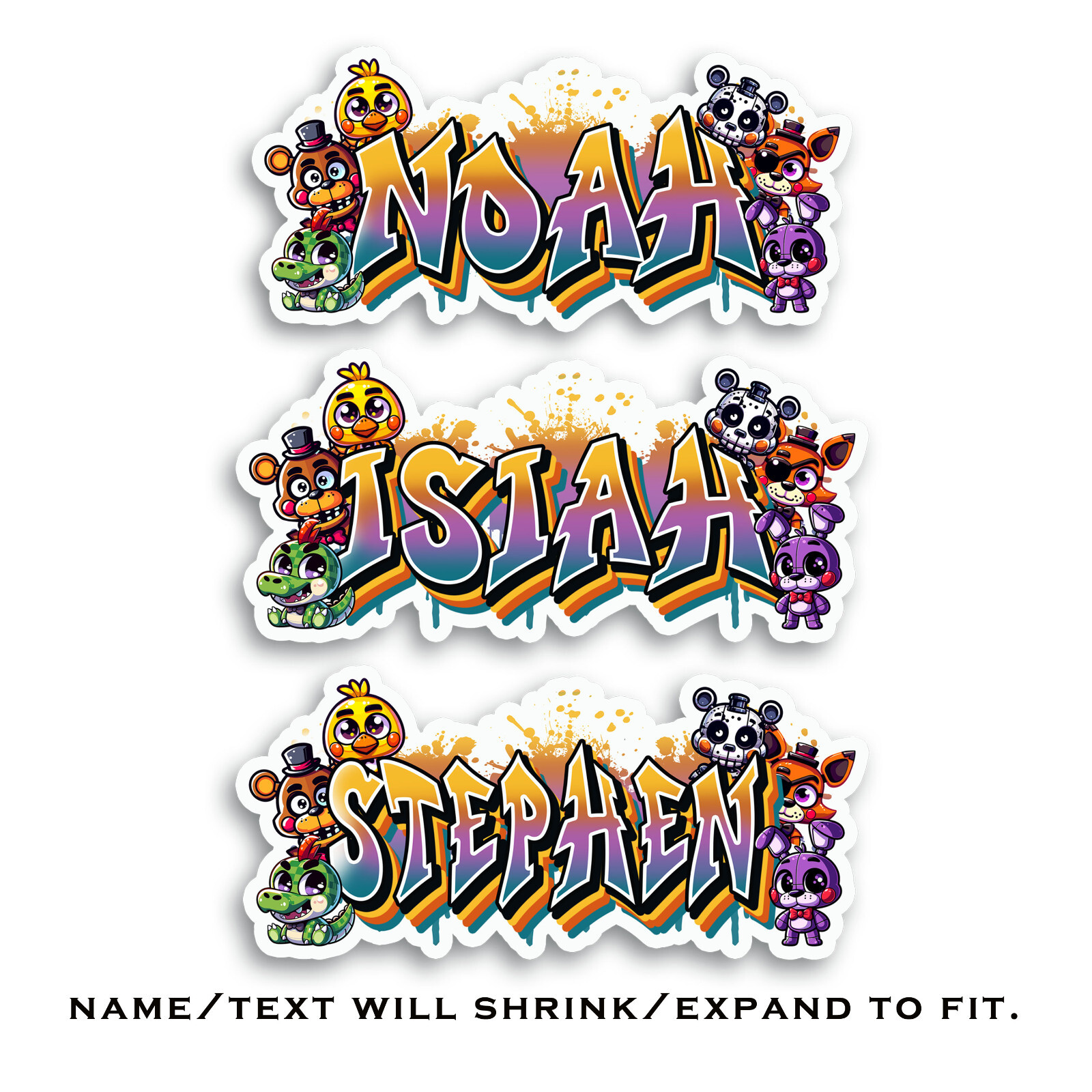 Custom Name Sticker, Vinyl Decal, Personalized, Horror Game Theme, Animatronic
