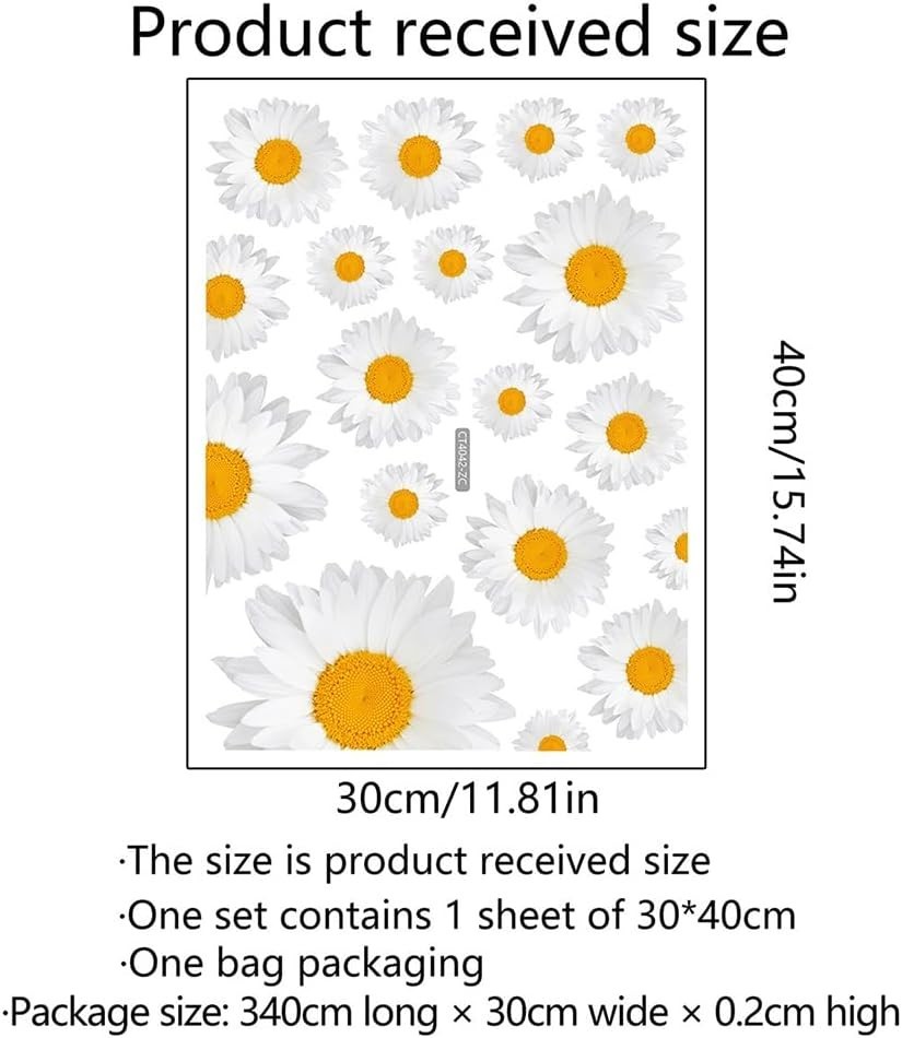Daisy Pattern Decals, White Flower Stickers Peel and Stick Decor