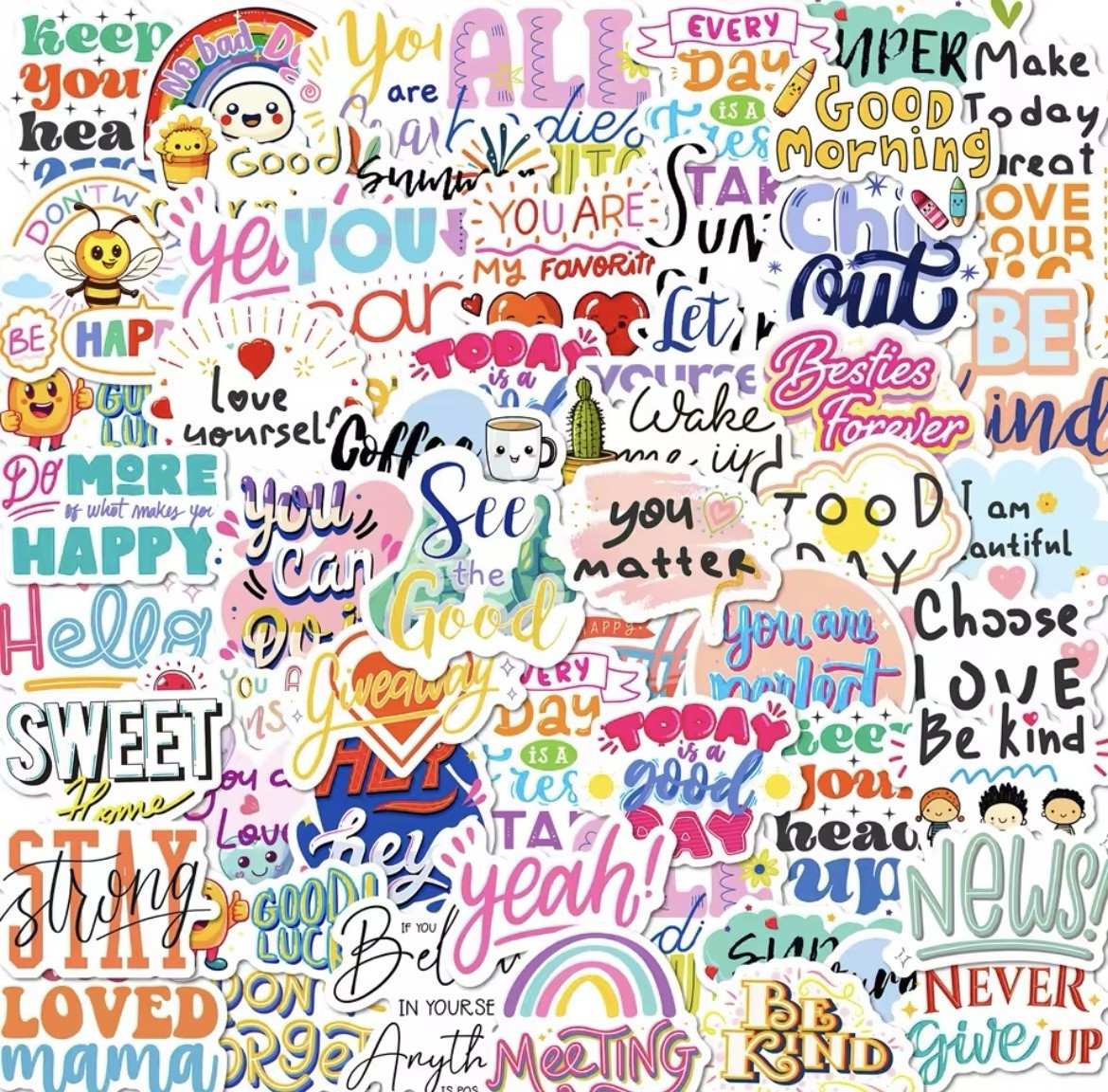 Kind Affirmative Style Stickers 50pc Fun Words And Phrase Stickers FREE SHIPPING