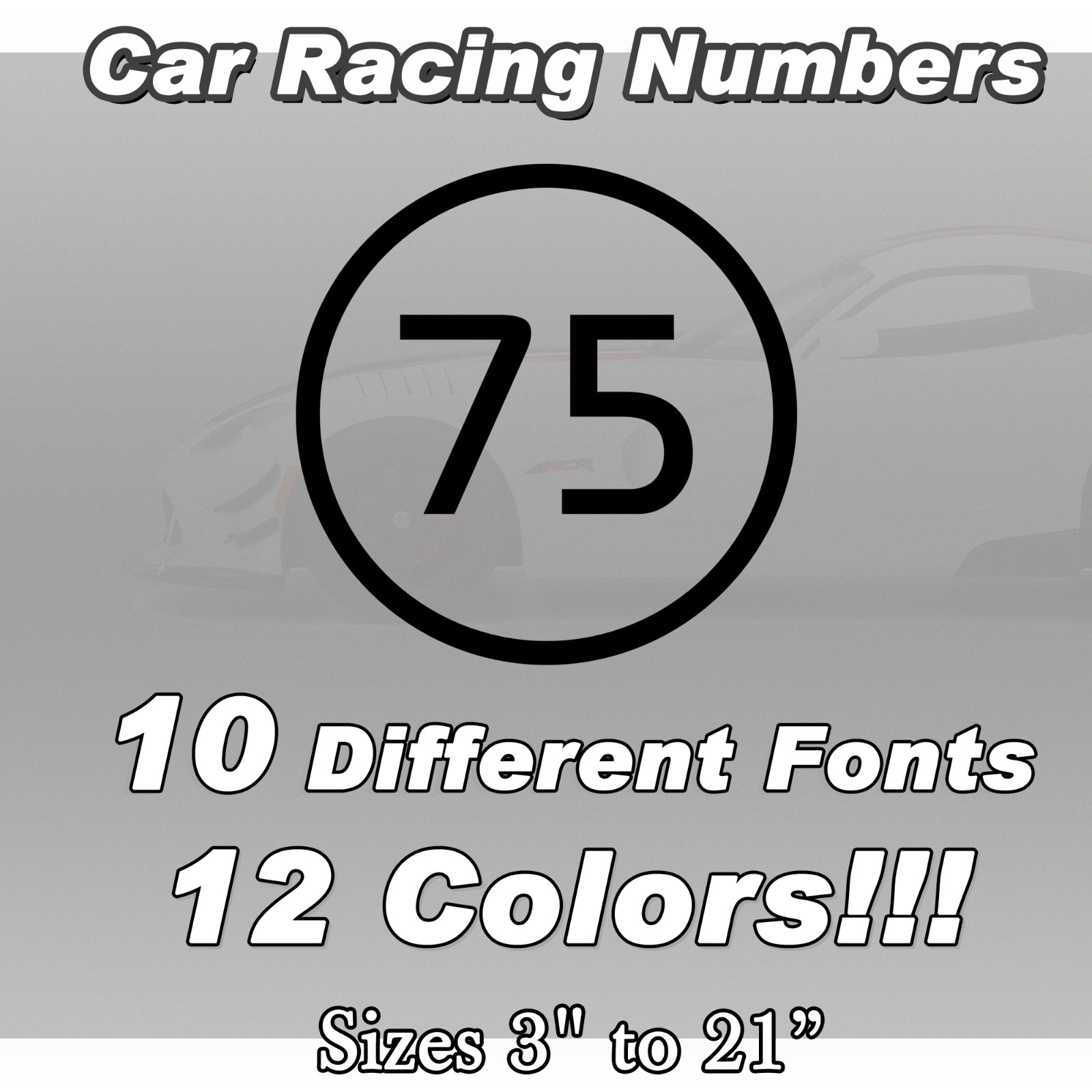 2 pack Racing Car numbers die-cut decal circle door custom number rally sport V7