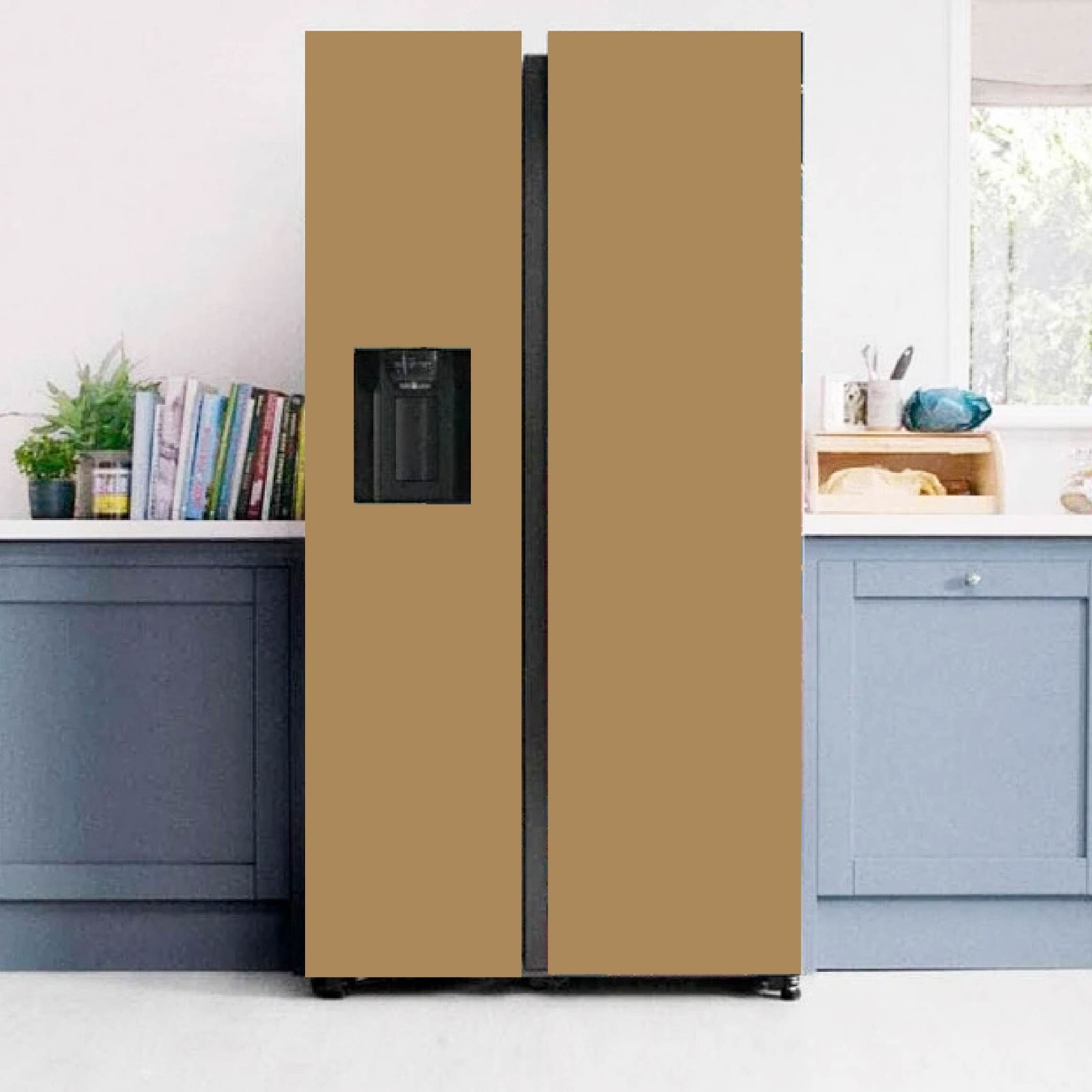 Light Brown Color Minimalist Fridge Wrap Waterproof Vinyl Refrigerator Cover