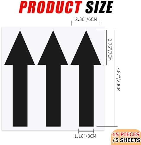 15 Pcs Arrow Stickers, Black, 8" x 2", Self-Adhesive PVC Decals | Waterproof & R
